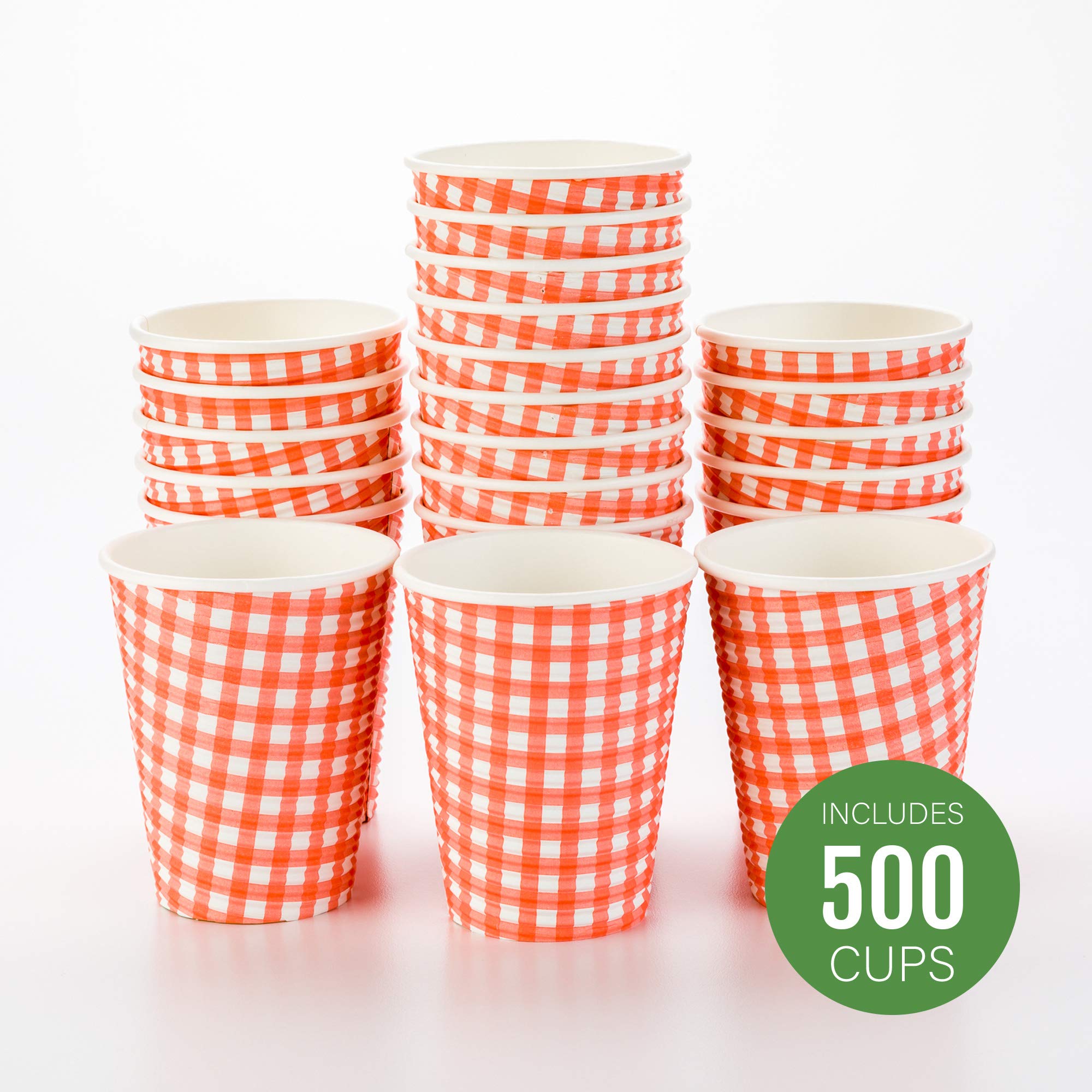 Restaurantware 12oz Disposable Coffee Cups - 500 Pack Spiral Wall Hot Paper Cups for Coffee, Tea & Hot Beverages | Insulated Picnic Design with Rolled Rim (Lids Sold Separately) | Perfect for Cafes, Offices, Parties & Outdoor Events
