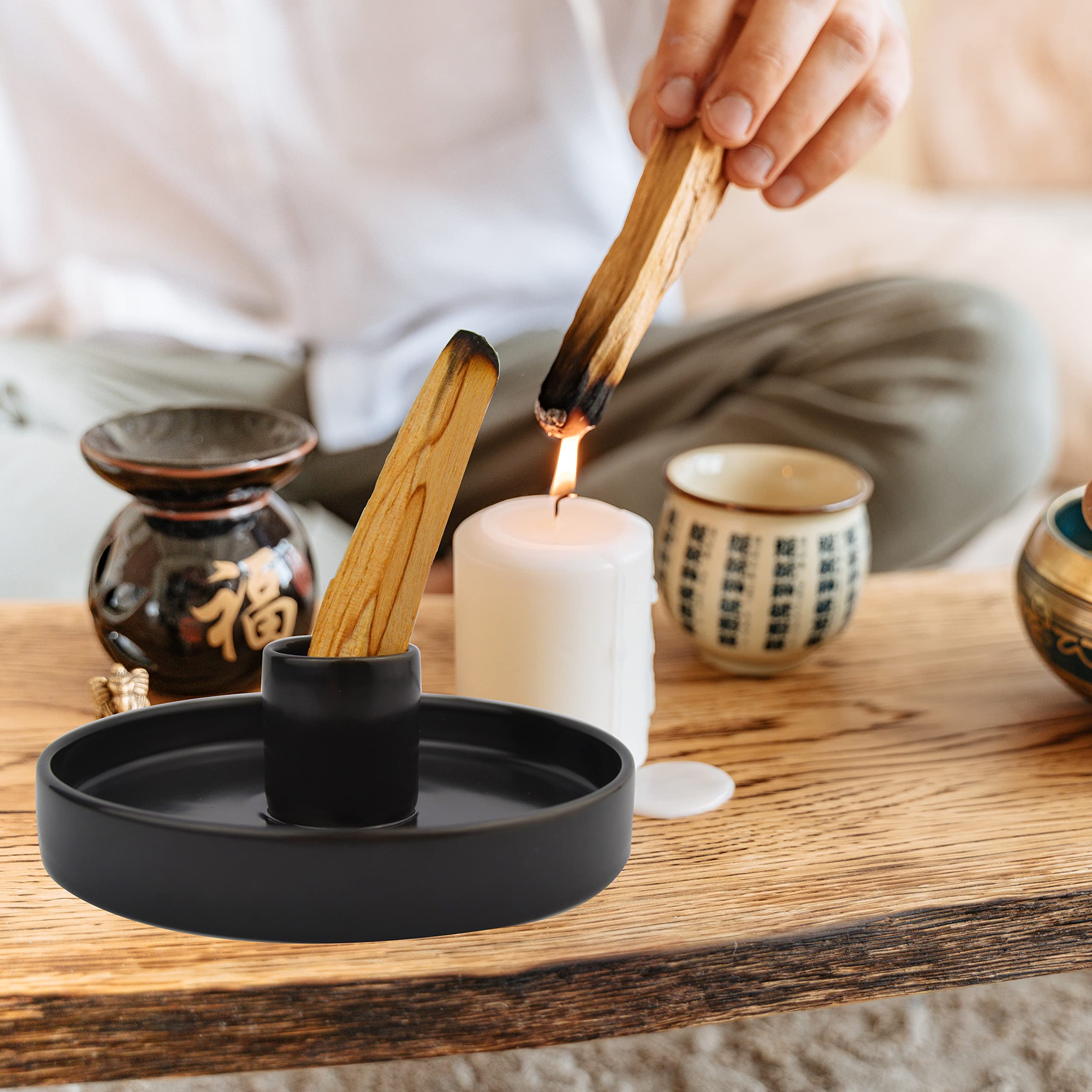 Ceramic Palo Santo Holder for Burning Sticks - Black Palo Santo Burner & Incense Stick Stand | Perfect for Meditation, Yoga, and Aromatherapy at Home