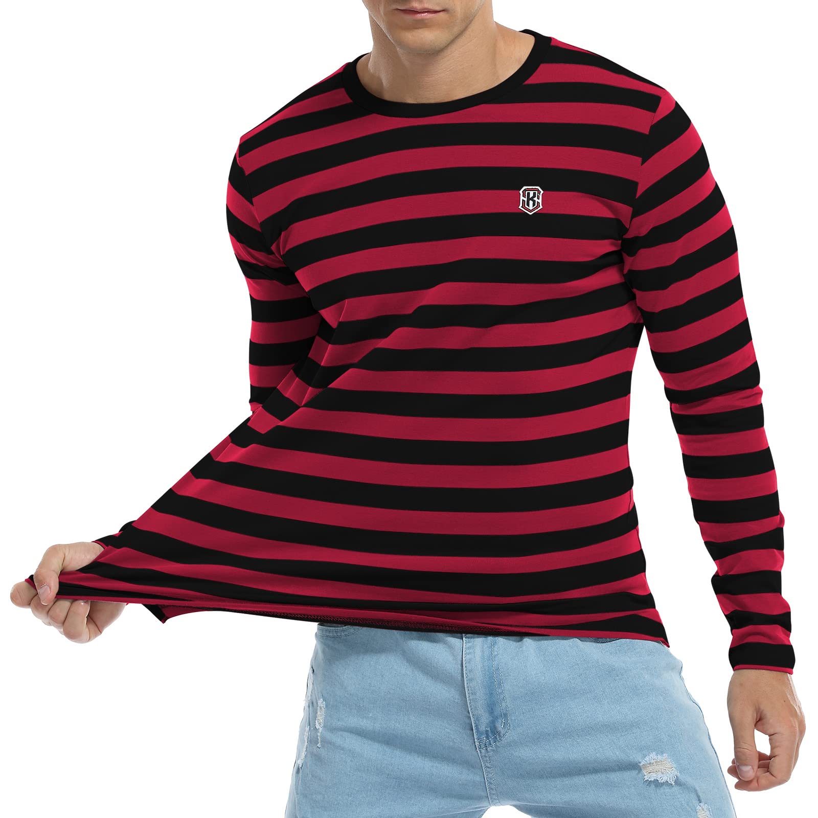 KESIHAN Men's Casual Striped Long Sleeve T-Shirt - Soft Cotton Crewneck Basic Tee for Work & Daily Wear - Perfect for Office, Weekend Outfits and Casual Gatherings