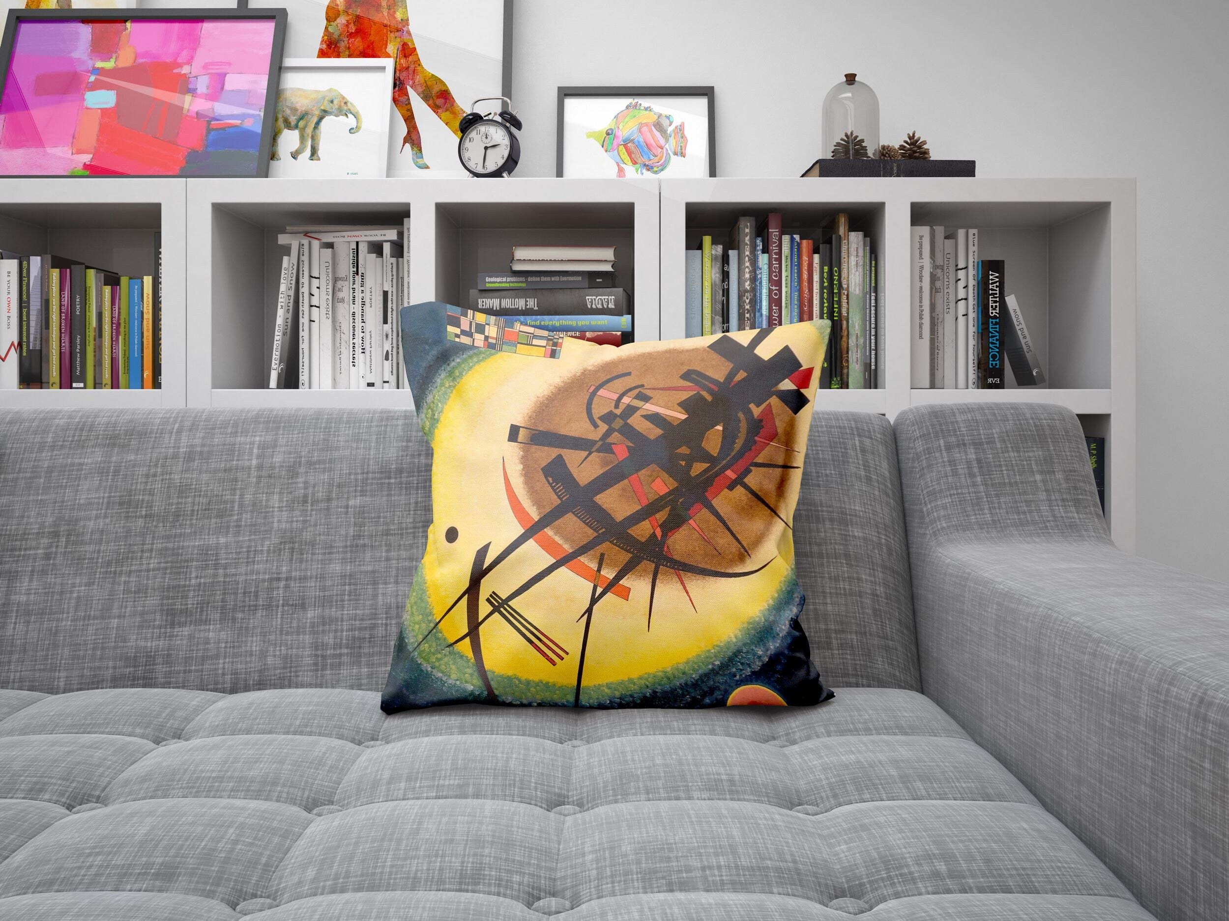 Wassily Kandinsky Inspired Abstract Painting Decorative Throw Pillow - Modern Designer Home Decor for Living Room, Bedroom & Office