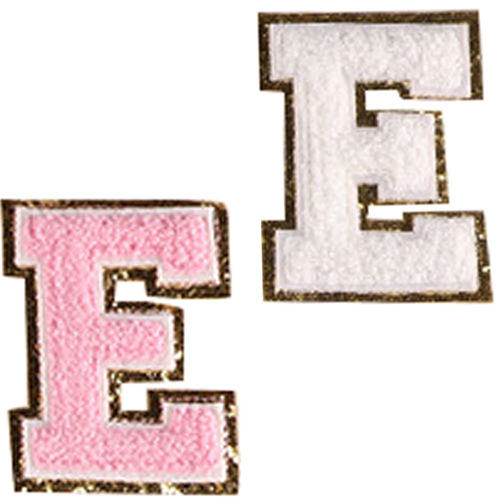 Gold Glitter Varsity Letter Patches - Iron On Initial Patches with Adhesive Back (Pink & White, 2PCS) - Perfect for Jackets, Backpacks, and DIY Crafts