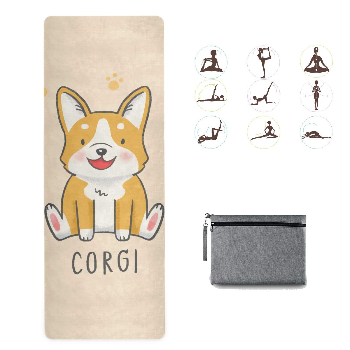 **Non-Slip Corgi Dog Yoga Mat for Women - Foldable Travel & Home Gym Mat for Yoga, Pilates, Workout - Perfect for Travel, Home Exercise & Studio Fitness**