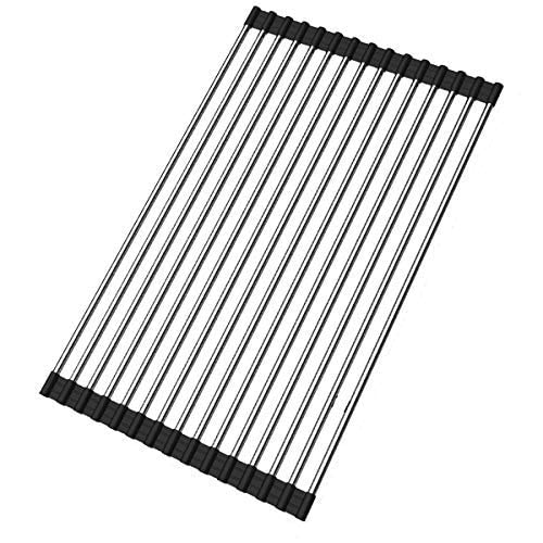 Portable Stainless Steel Roll Up Dish Drying Rack - Over The Sink Space Saving Kitchen Organizer (17.7