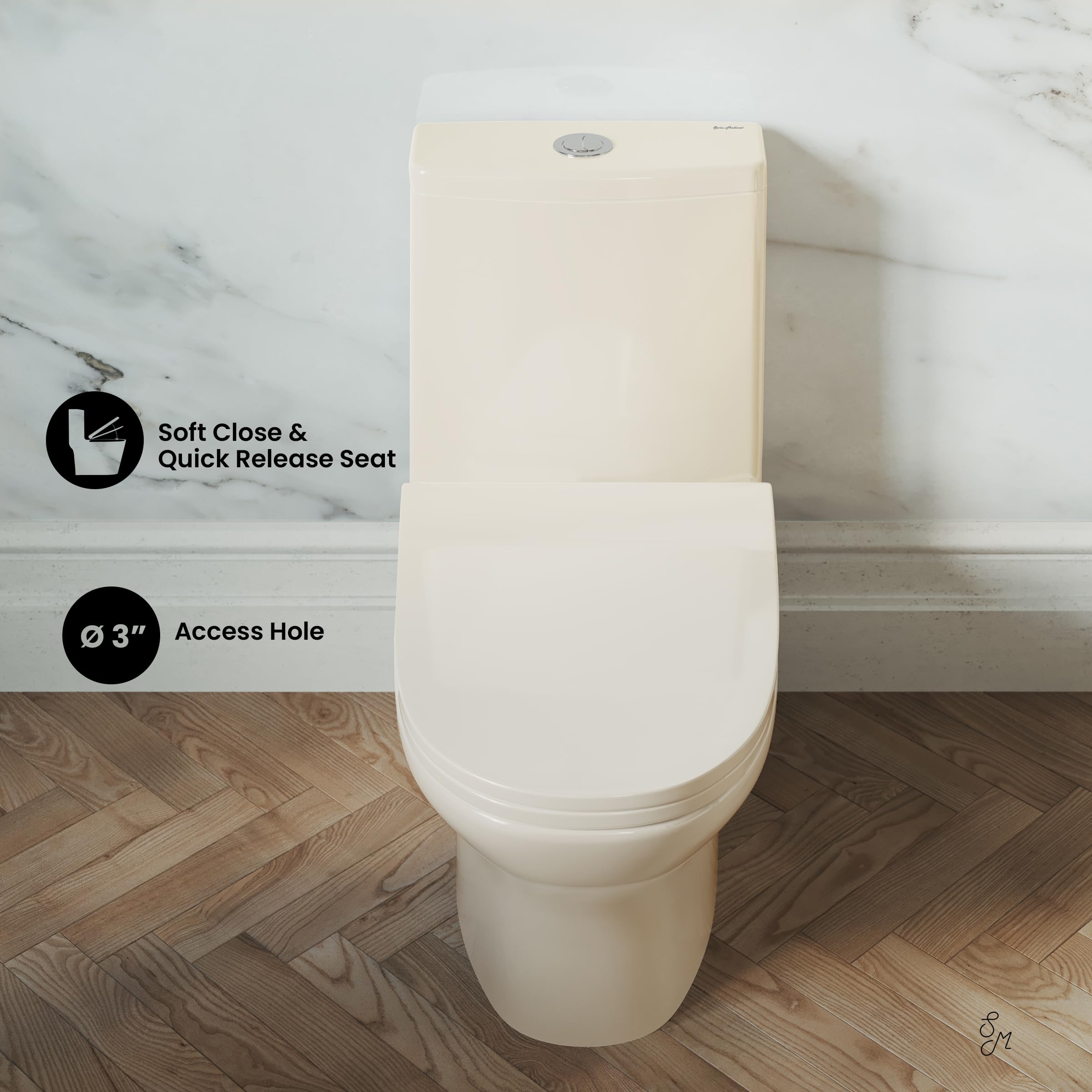 Swiss Madison Ivy One Piece Toilet with Dual Vortex Flush 1.1/1.6 GPF - Water Efficient Bathroom Toilet in Bisque for Modern Homes & Commercial Spaces