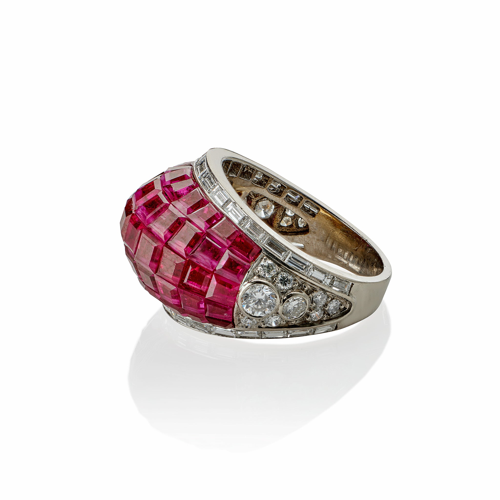 Exquisite French Invisibly Set Ruby and Diamond Bombé Ring for Women | Elegant Wedding, Engagement & Anniversary Jewelry Gift