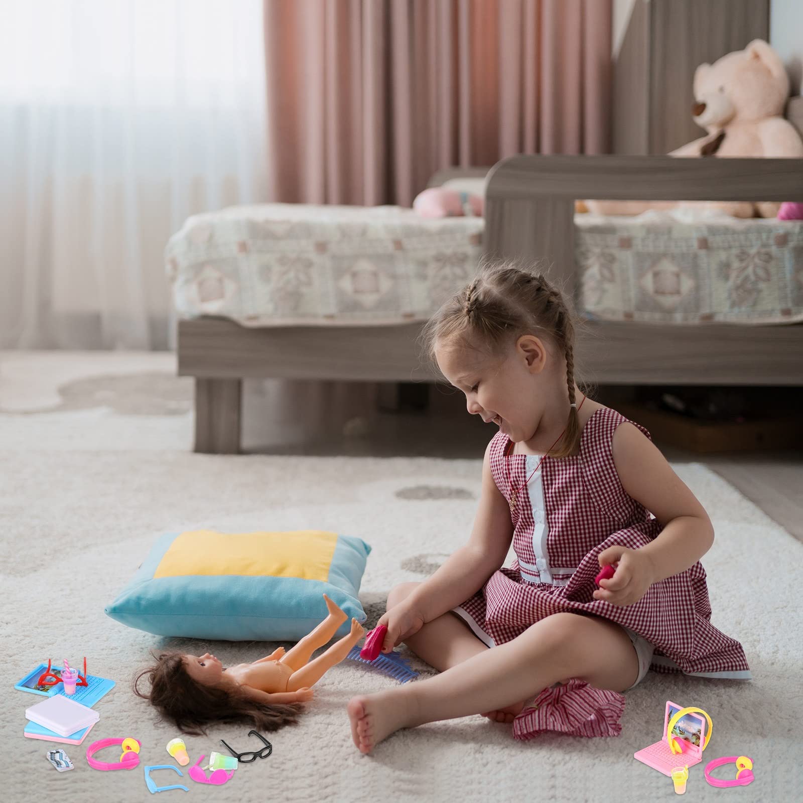 20-Piece Miniature Dollhouse Accessories Set - Tiny Laptop, Phone, Glasses, Headset & Drink Toys for Dolls (Cute Style) | Perfect for Dollhouse Decor, Role Play & Collectible Displays