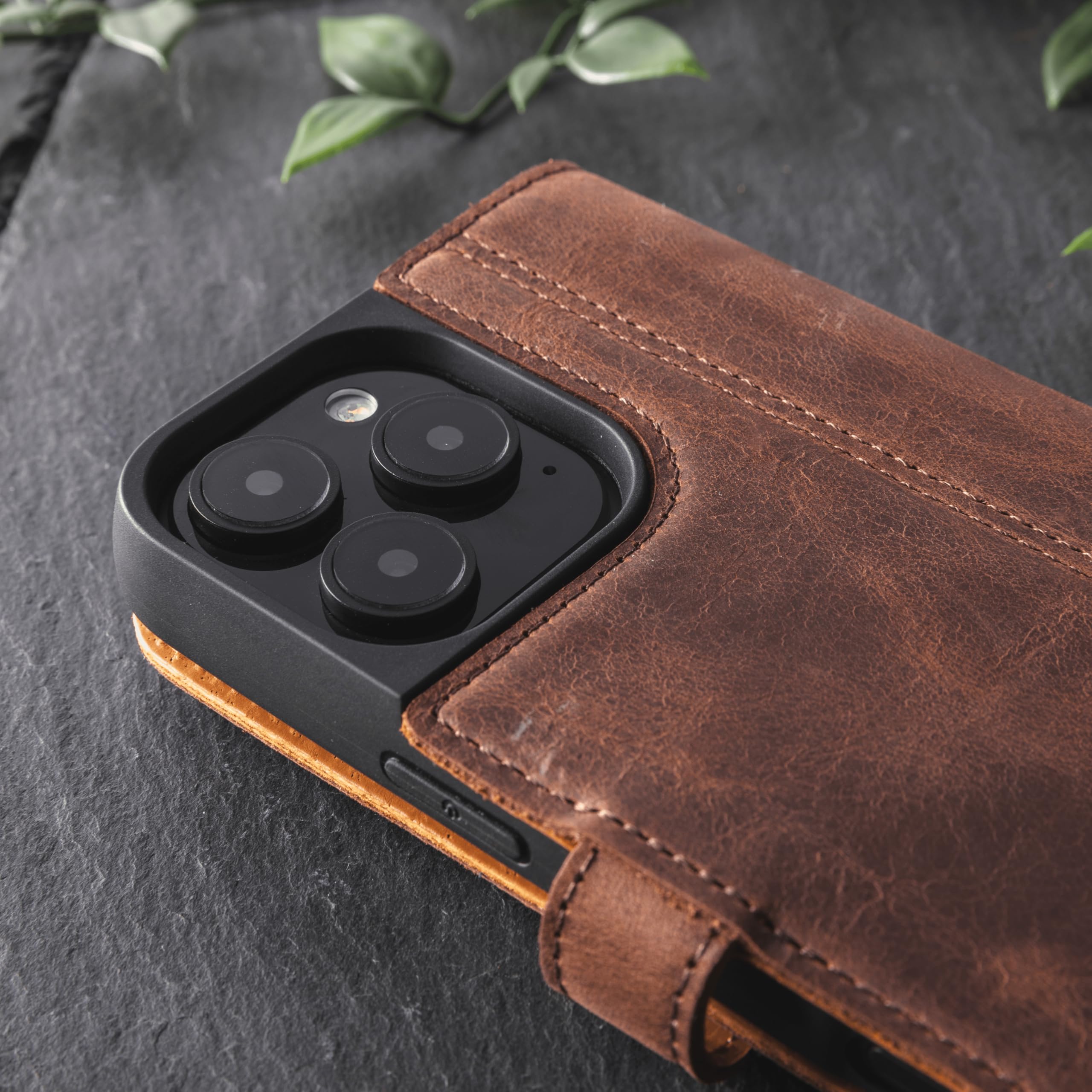 Premium Genuine Leather Wallet Case for iPhone 16 Pro Max - Slim Flip Folio Cover with Card Slots & Kickstand - RFID Protection - Perfect for Business, Travel & Daily Use (Brown)