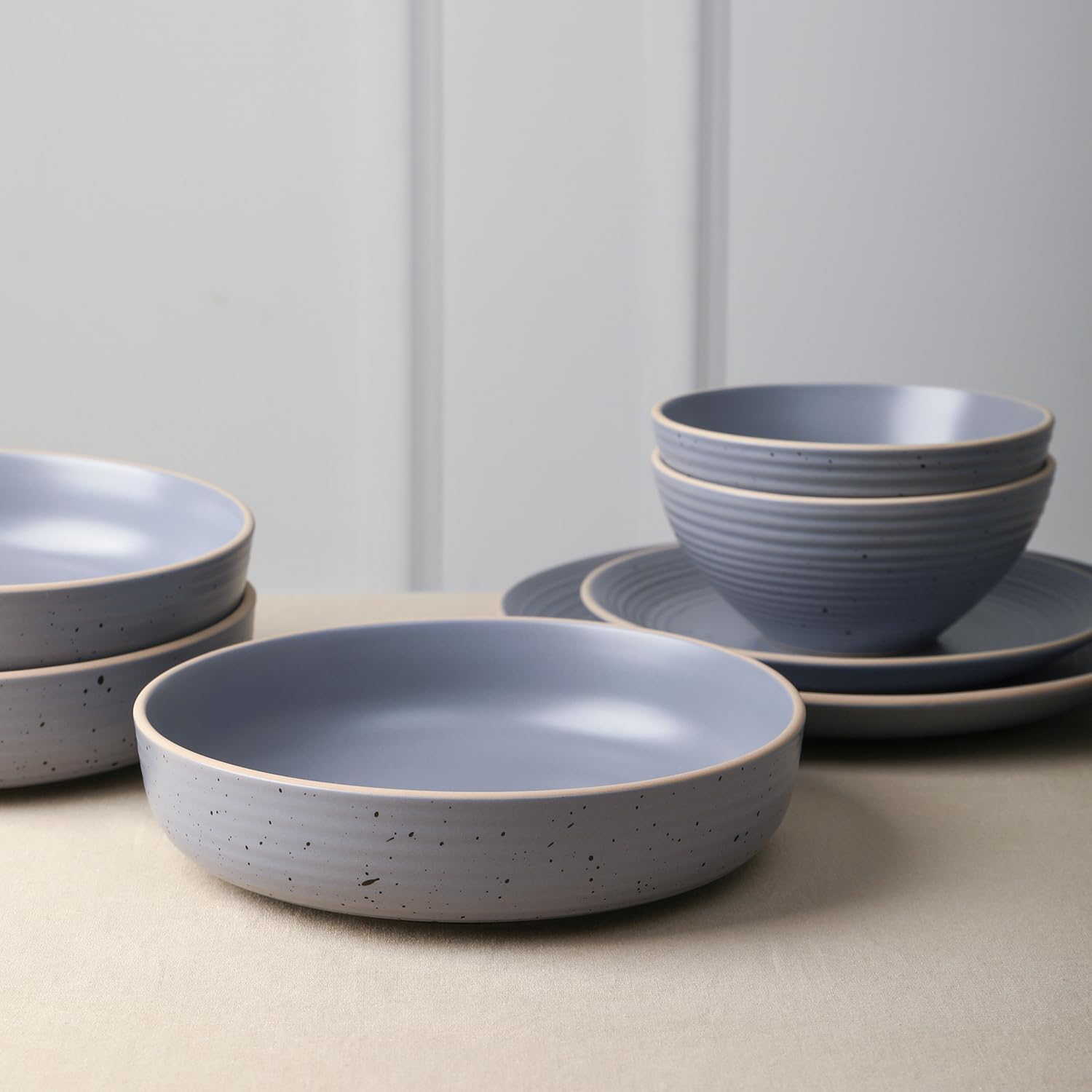 Lauren Modern Stoneware 32-Piece Round Dinnerware Set - 8-Person Plates & Bowls in Light Gray | Durable Stoneware Dishes for Everyday Dining & Entertaining