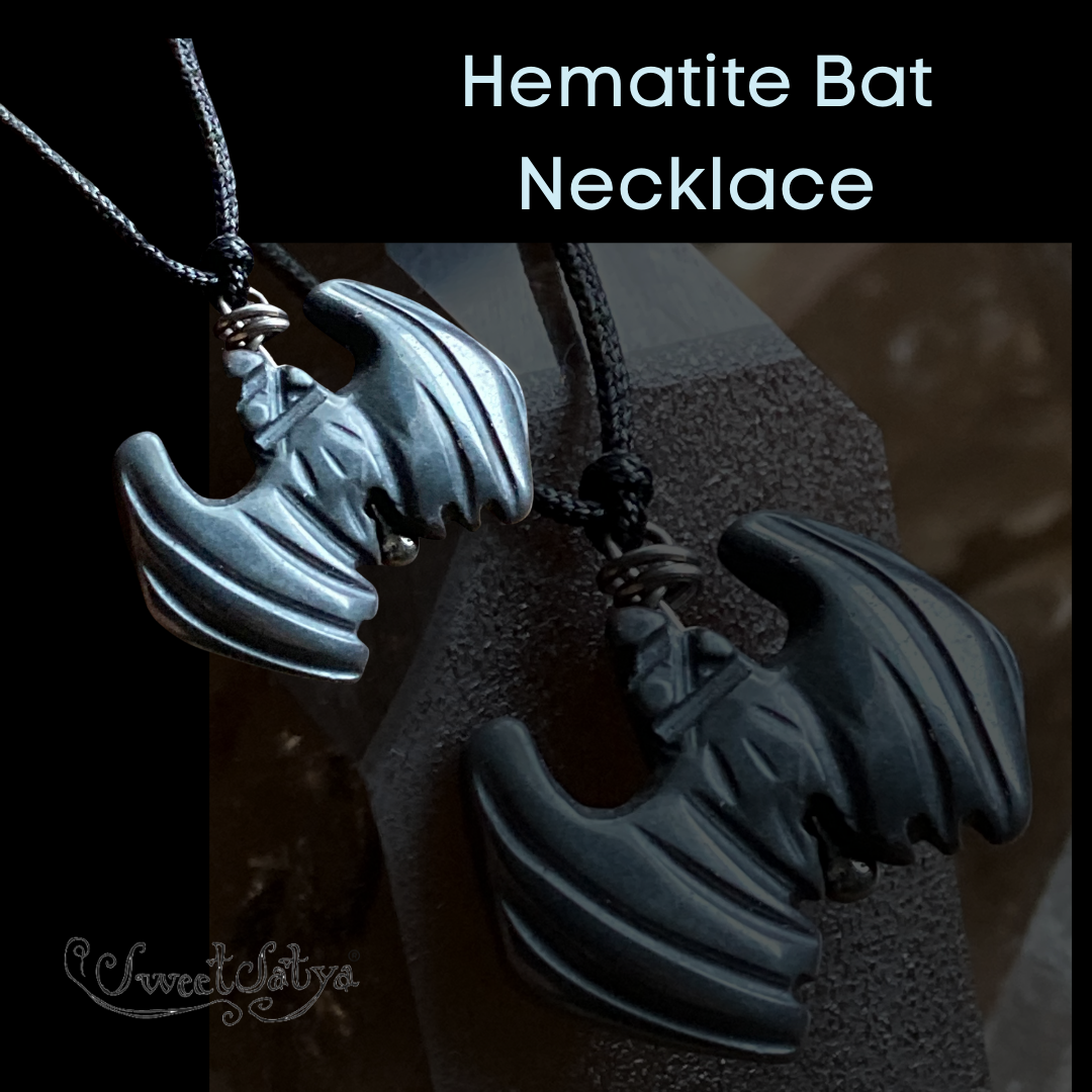 Stylish Bat Necklace with Hematite Stone - Gothic Jewelry for Women & Men - Perfect for Halloween, Cosplay & Everyday Wear