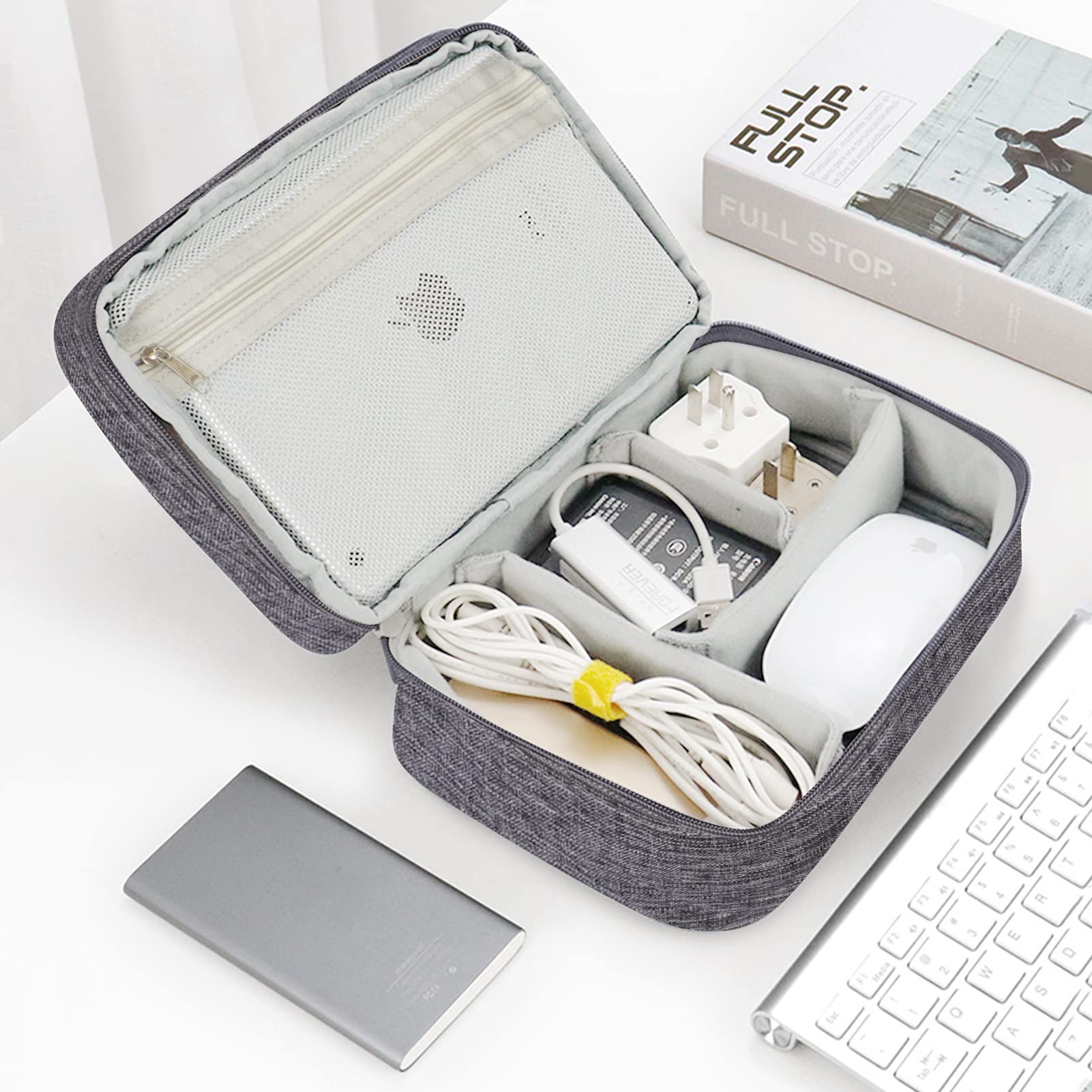 FYY Waterproof Electronic Organizer Travel Case - Double Layer Cable Organizer Bag for Chargers, Cords & Tech Accessories | Perfect for Travel, Office & Home Organization (Grey)