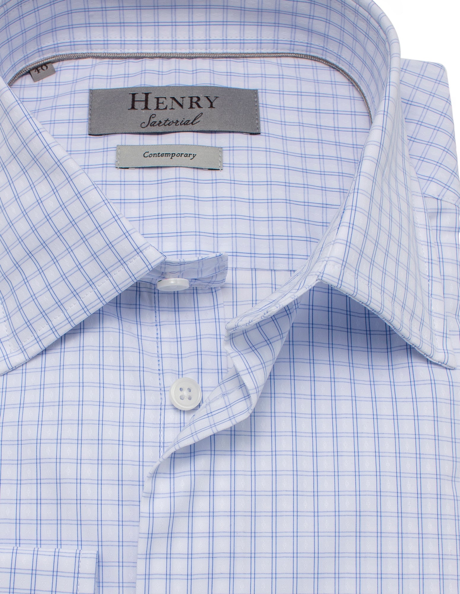 HENRY SARTORIAL Contemporary Fit Check Button Down Shirt for Men - Blue & White Striped Casual Dress Shirt - Perfect for Office, Business Meetings & Smart Casual Outfits