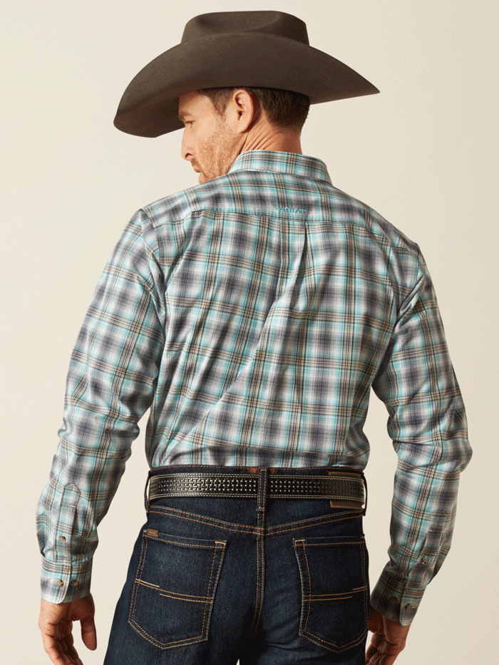 Ariat Men's Pro Series Piers Fitted Shirt - Teal Blue Western Work Shirt for Ranch, Rodeo & Outdoor Activities