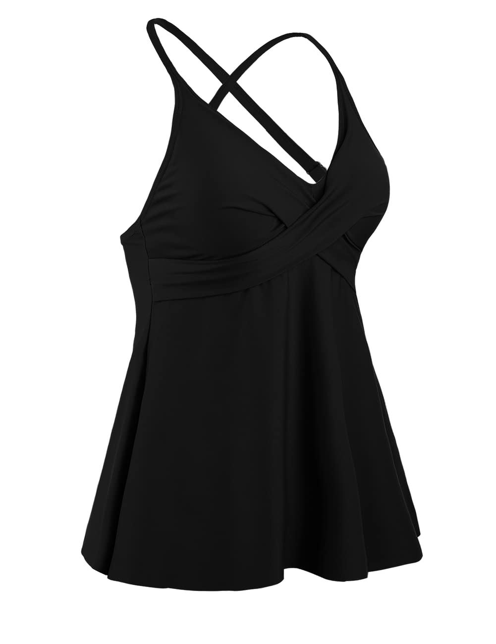 Hilor Women's Tummy Control Twist V Neck Tankini Top - Flowy Swimwear for Women, Bathing Suit for Swimming, Beach & Vacation | Plus Size Swim Top with Slimming Design