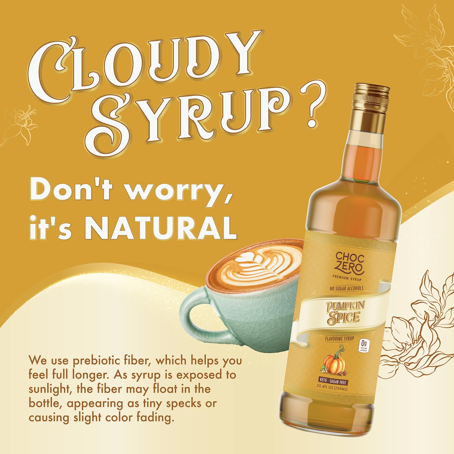Sugar Free Pumpkin Spice Coffee Syrup by ChocZero - All Natural, Gluten Free Simple Syrup for Chai Latte, Protein Shakes & Baking - 25.4oz Bottle (Pack of 1) - Perfect for Fall Drinks, Desserts & Healthy Lifestyle