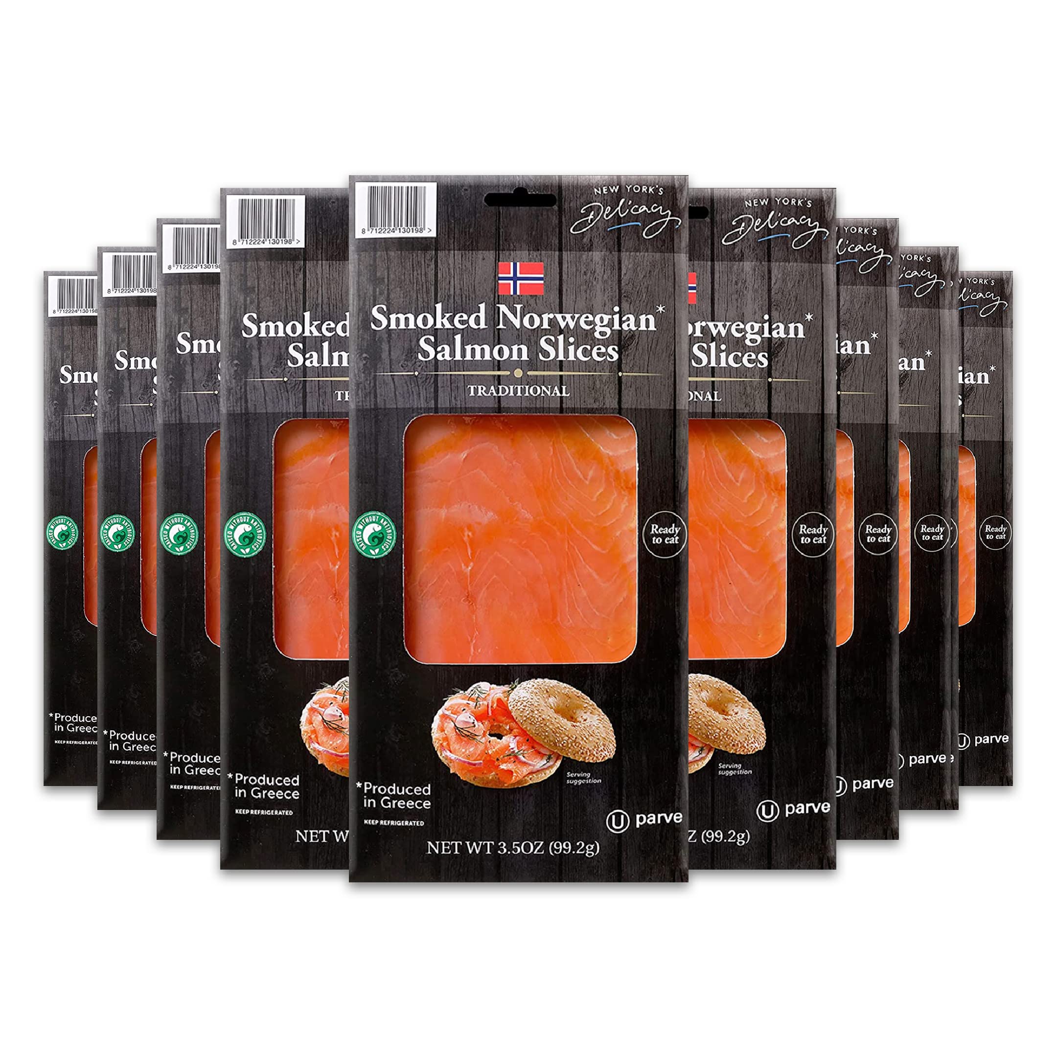 Premium Norwegian Smoked Salmon Slices - 9 Pack (3.5 Oz Each) - Kosher Certified, Gluten Free, Rich in Omega-3 - Made from Fresh Atlantic Salmon Fillets - Ready to Eat Gourmet Delicacy - Perfect for Bagels, Salads, Charcuterie Boards & Holiday Entertaining