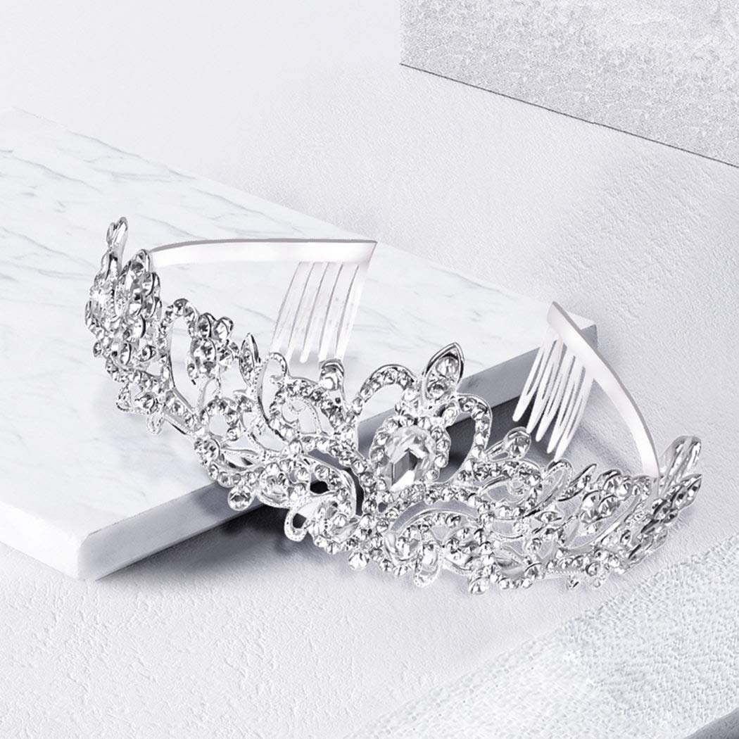 COCIDE Tiara Crystal Crown - Rhinestone Princess Crown with Combs for Brides | Wedding, Prom, Birthday Party Hair Accessories & Jewelry for Women & Girls (Silver) | Perfect for Bridal Showers, Pageants & Special Occasions