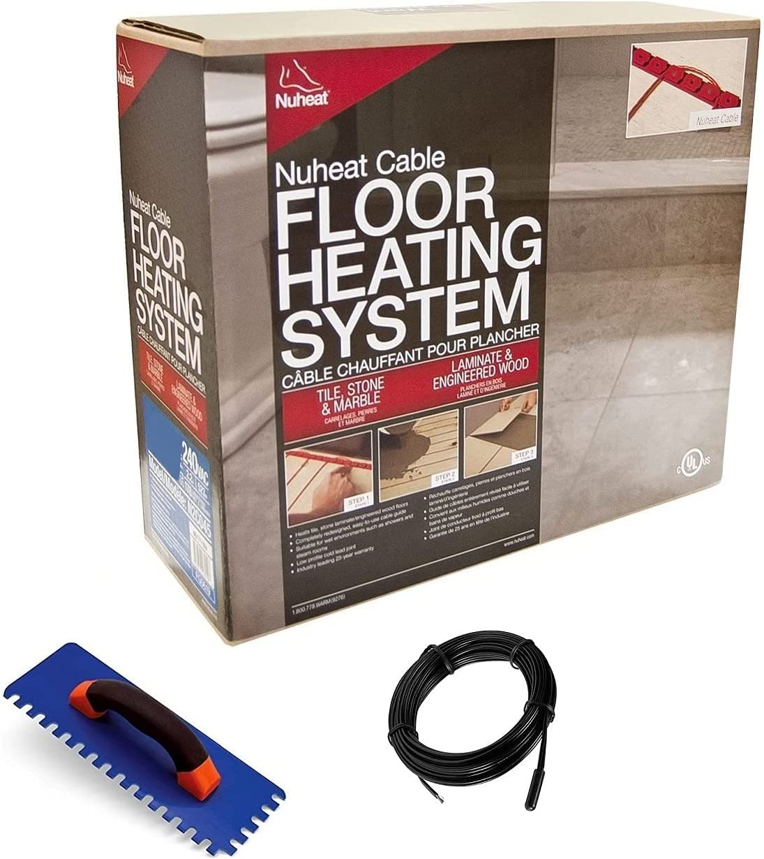 NuHeat N1C040 Radiant Floor Heating Cable 120V, 40 sq ft - Electric Underfloor Heating System with OJ Electronics Heat Sensor for Tile & Stone Floors | Perfect for Bathroom, Kitchen & Basement Floor Warming