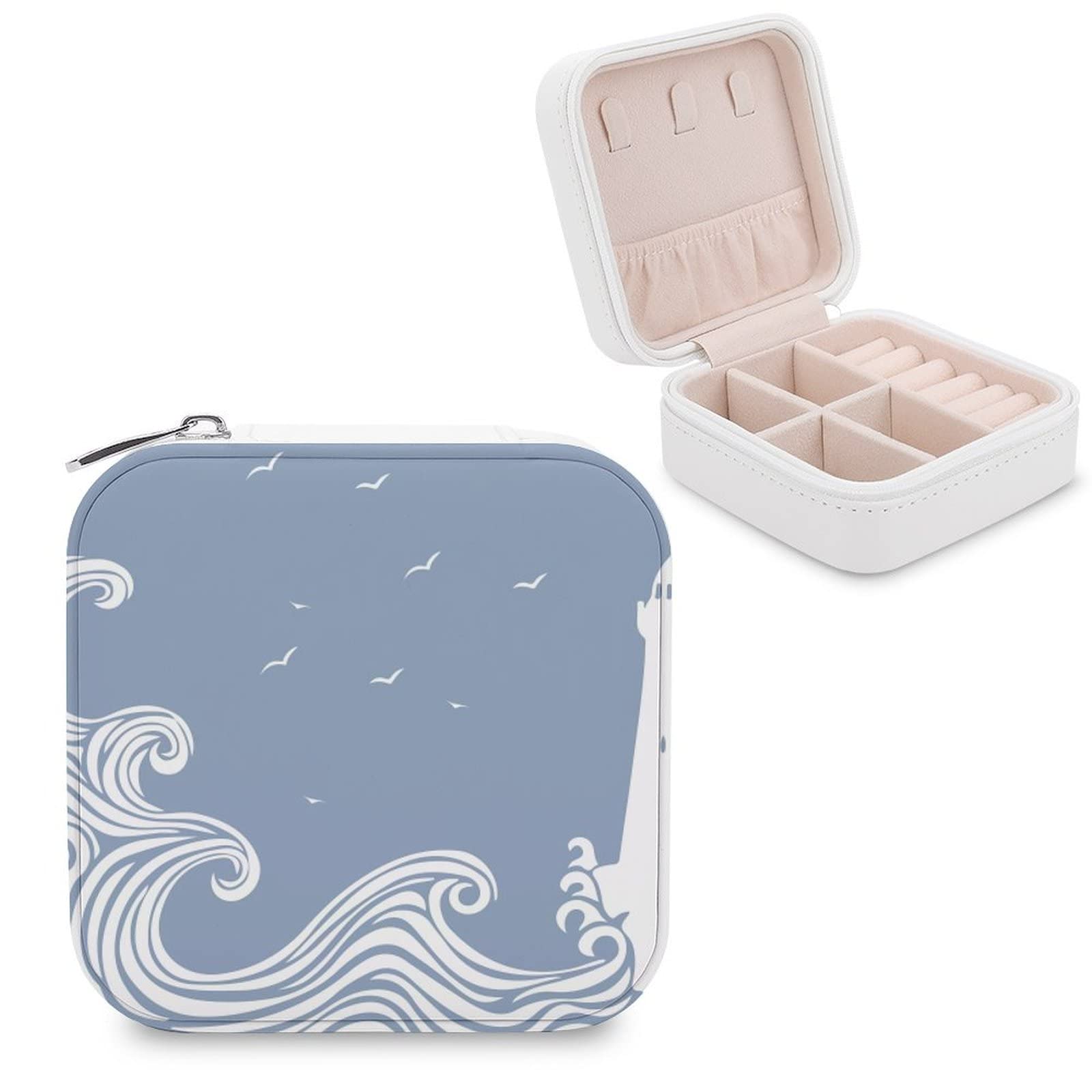 Elegant Small Jewelry Box - Portable Travel Organizer & Display Case for Rings, Earrings, Necklaces - Perfect Gift for Women & Girls - Ocean Blue Design - Ideal for Travel, Home Storage & Gift Giving