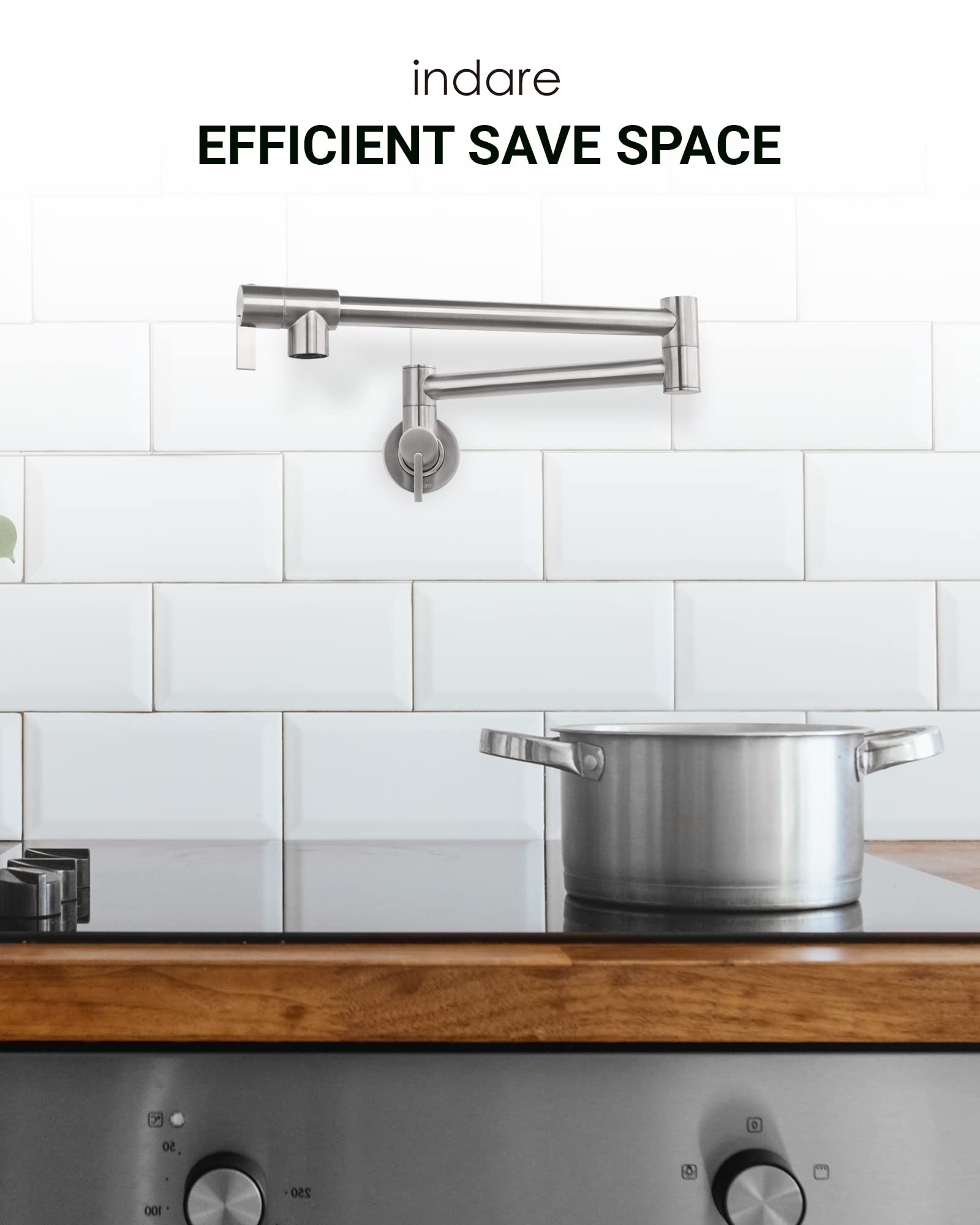 Brass Wall Mounted Pot Filler Faucet with Double Joint Swing Arms - Foldable Kitchen Faucet for Easy Pot Filling Near Stove (Ideal for Cooking, Soup Making & Large Batch Meal Prep)