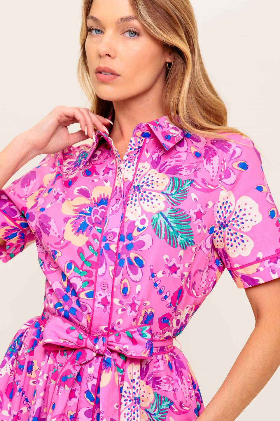 Pink & Purple Floral Midi Dress for Women - Elegant Petal Press Design - Perfect for Spring, Summer, Weddings & Special Occasions