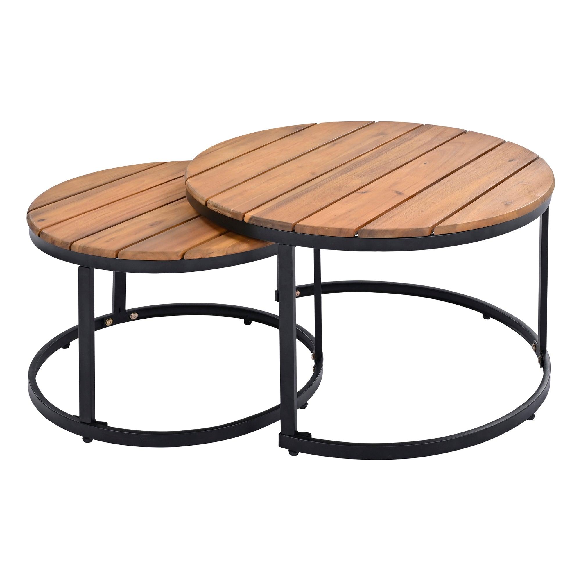 6-Piece Outdoor Sectional Sofa Set with Round Nesting Coffee Tables & Cushioned Seating - Patio, Porch, Garden Furniture for Backyard, Poolside & Outdoor Living Spaces