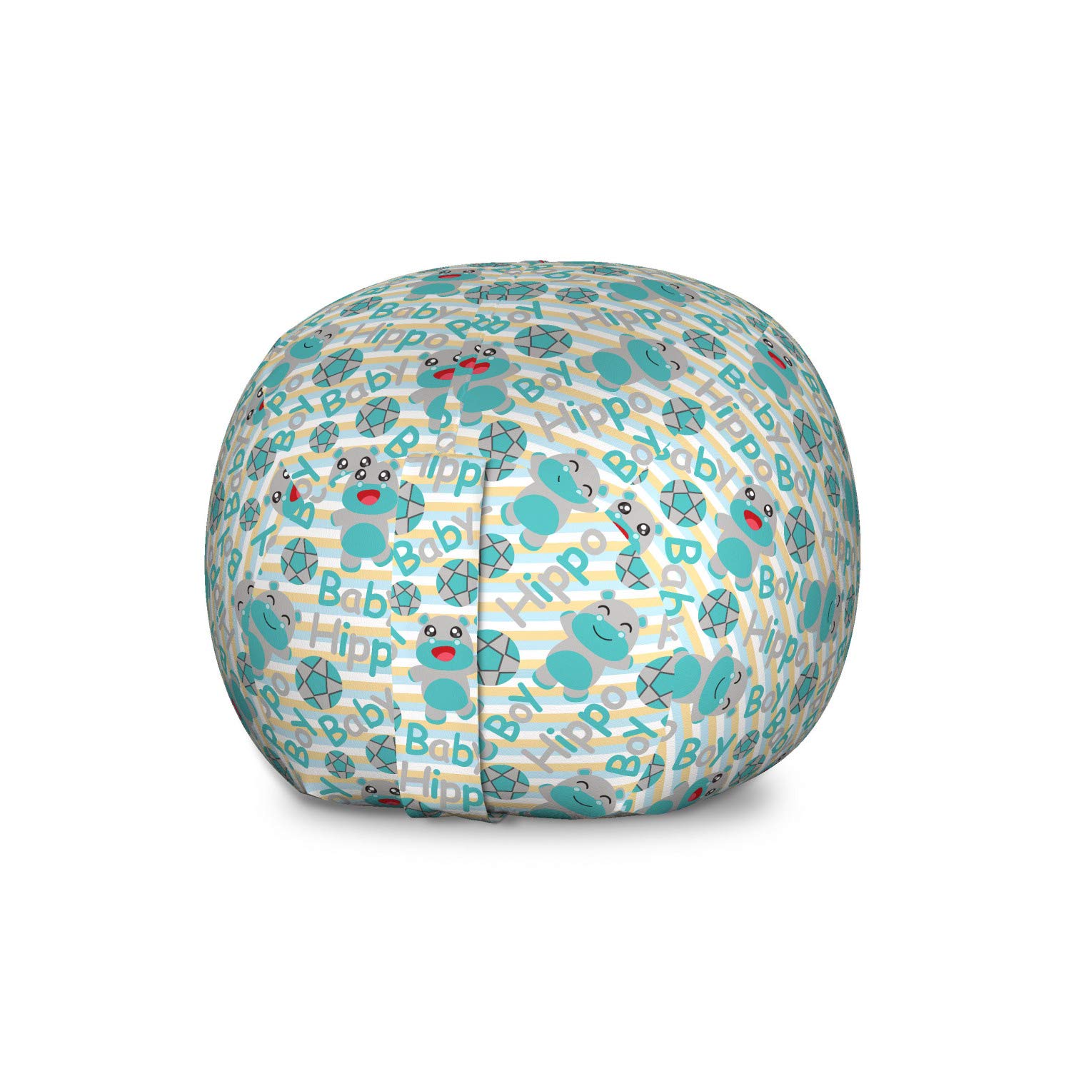Ambesonne Cartoon Hippo Toy Storage Bag Chair - Large Washable Stuffed Animal Organizer with Pastel Stripes & Ball Pattern - Perfect for Kids' Room, Playroom & Nursery Organization - Dark Seafoam Grey