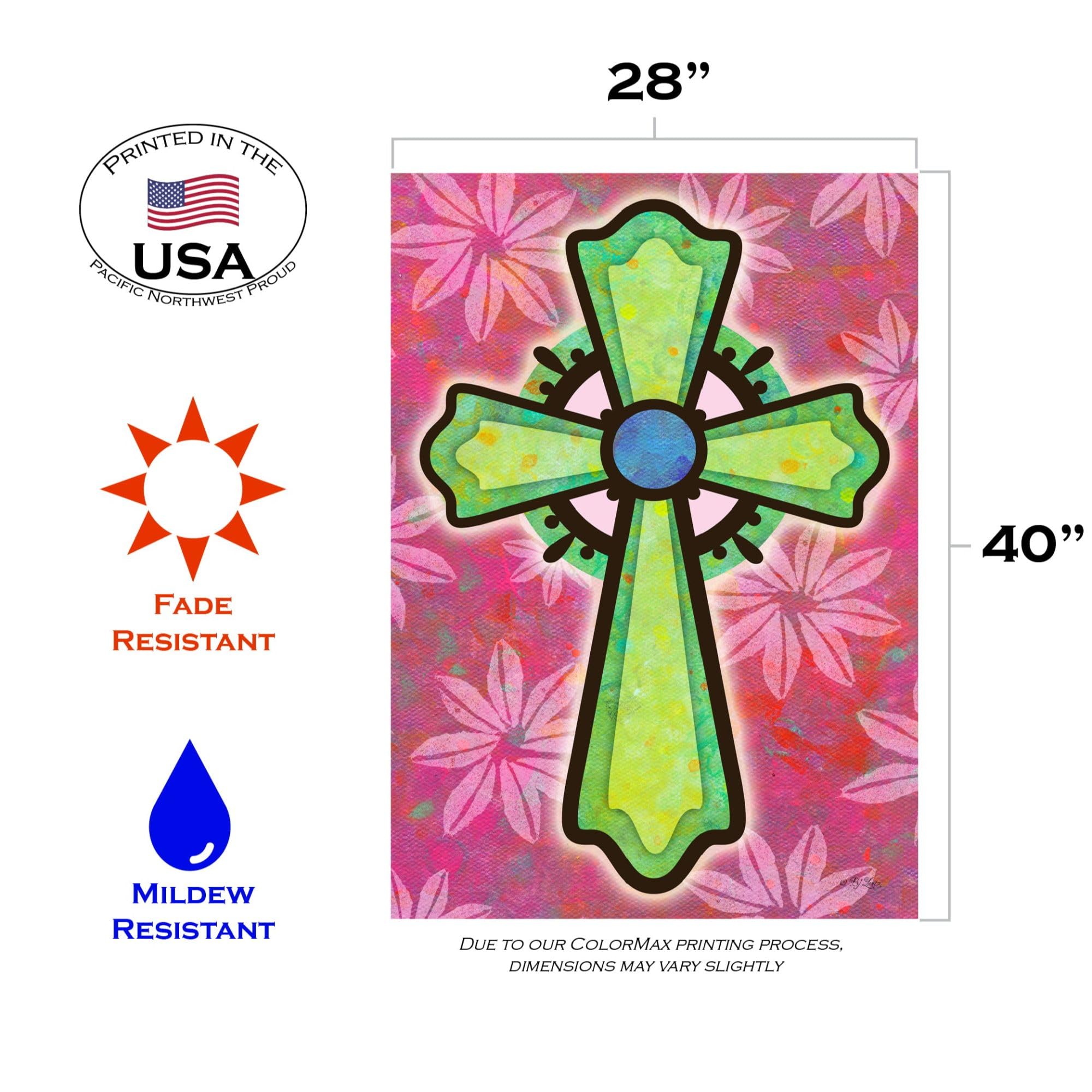 Double Sided Christian Garden Flag 28x40 Inch - Pink and Green Cross Christian Flag for Outdoor Yard Decoration | Toland Home Garden 1010768 | Perfect for Church Events, Easter Decorations & Christian Home Displays