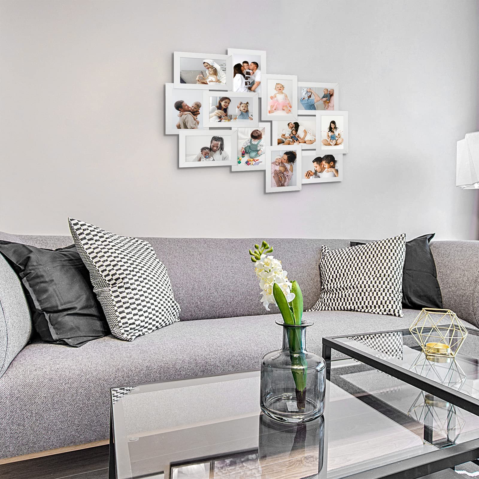 HELLO LAURA - 12 Opening Photo Frame Collage Wall Decor for Living Room & Bedroom - White | Perfect for Family Photos Display