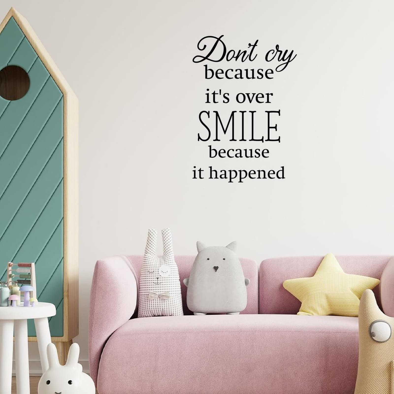 Inspirational Wall Decals - 'Don’t Cry Because It’s Over, Smile Because It Happened' - Removable Vinyl Sticker for Bedroom, Living Room & Home Decor | Motivational Wall Art for Offices, Dorms & Nursery