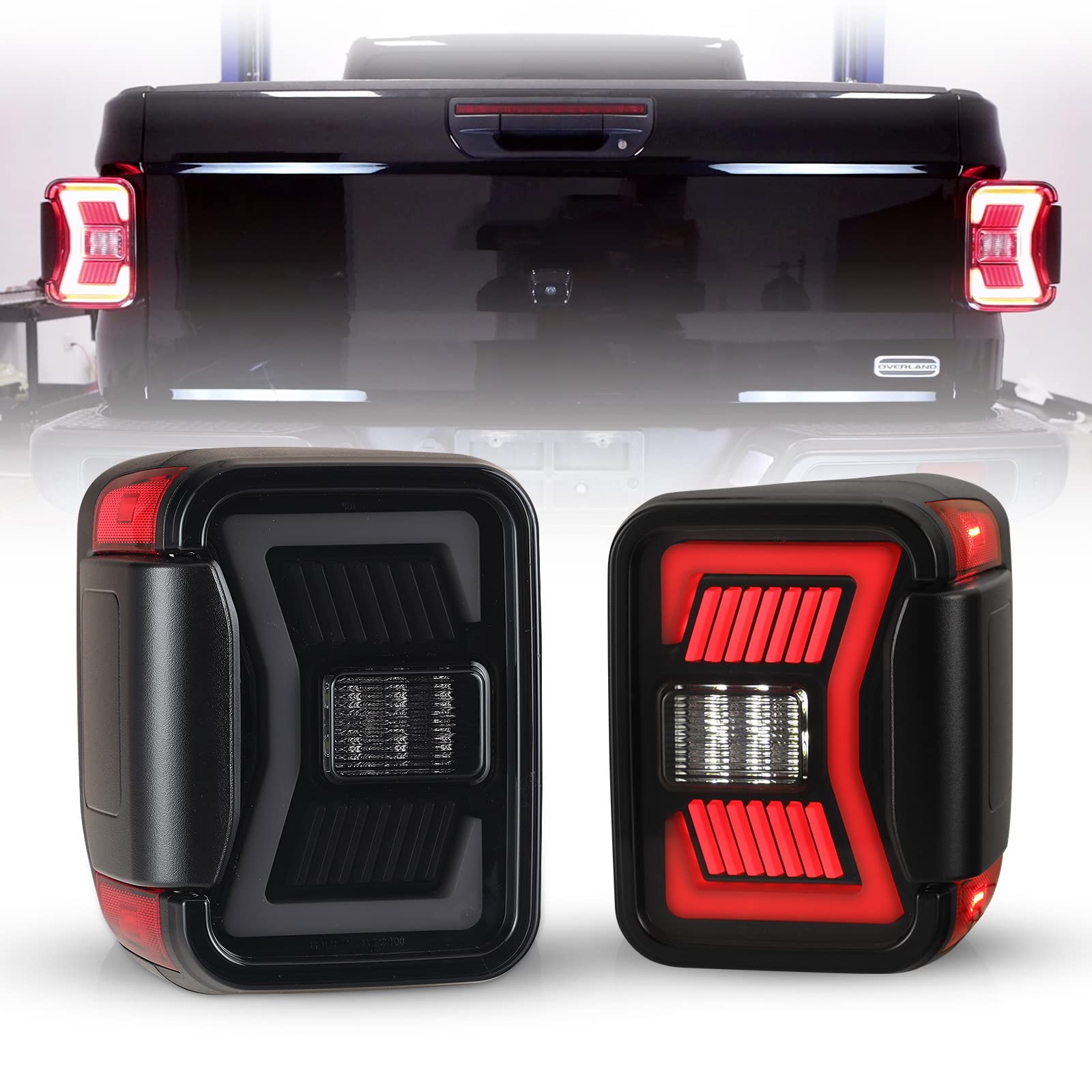 AUTOWIKI LED Tail Lights for 2019-2025 Jeep Gladiator JT - Black Smoke Lens Sequential Turn Signal Tail Lights (1 Pair) - Rear Lamps Replacement for Off-Roading & Night Driving