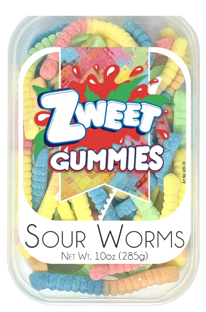 Sour Gummy Worms Candy 10oz - Kosher & Halal - Resealable Pack for Snacking