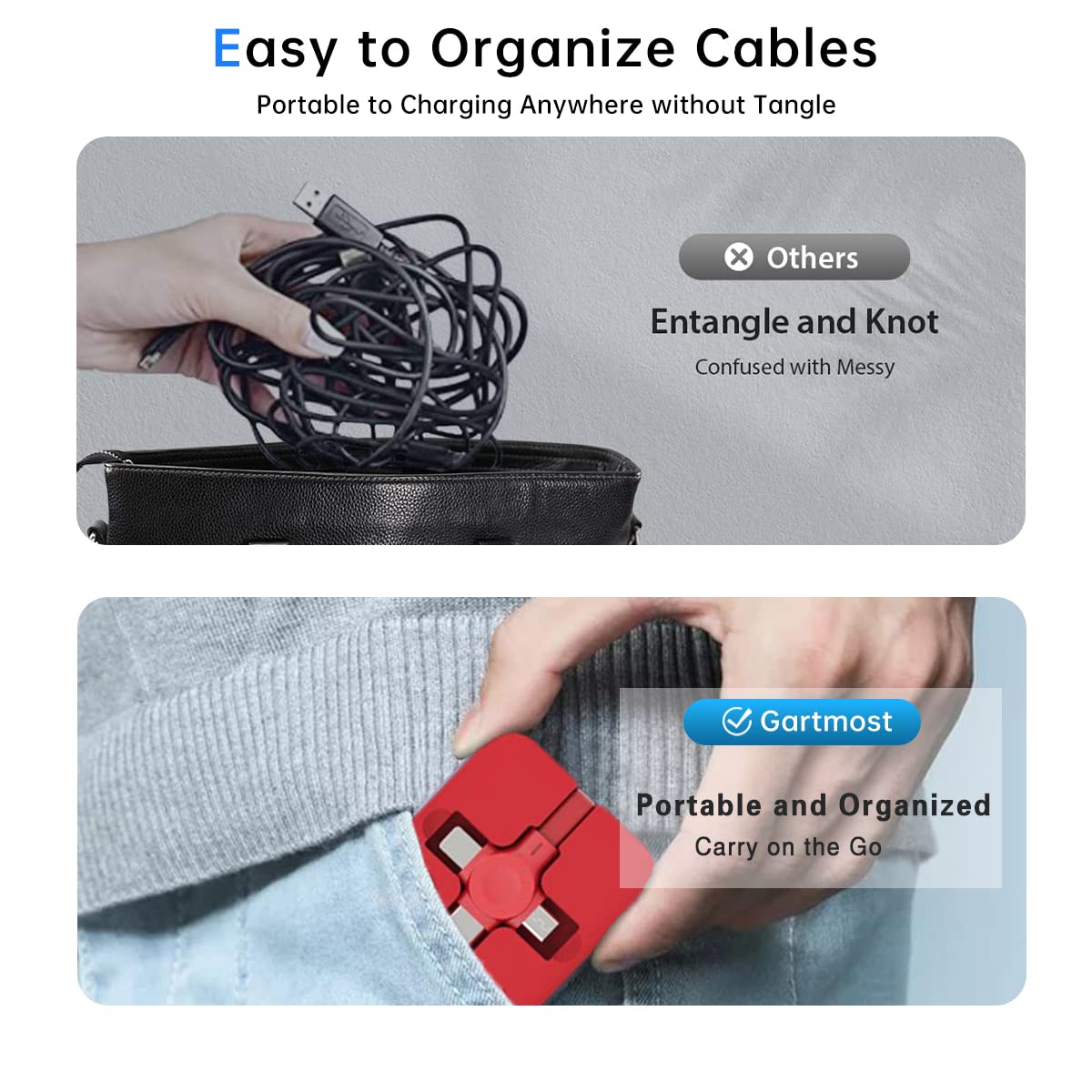 Seamost 4-Pack Retractable 3-in-1 Charging Cable with Phone Holder - USB C, Micro USB & Lightning Compatible with iPhone, Android, Tablets - Perfect for Travel, Office & Home Use