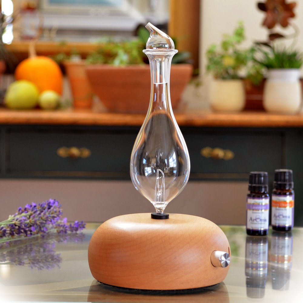 Premium Wood & Glass Essential Oil Diffuser - Orbis Lux Merus Waterless Nebulizer for Aromatherapy - Professional Grade No Heat No Plastic Diffuser - Perfect for Home, Office, Spa & Yoga Studio Relaxation