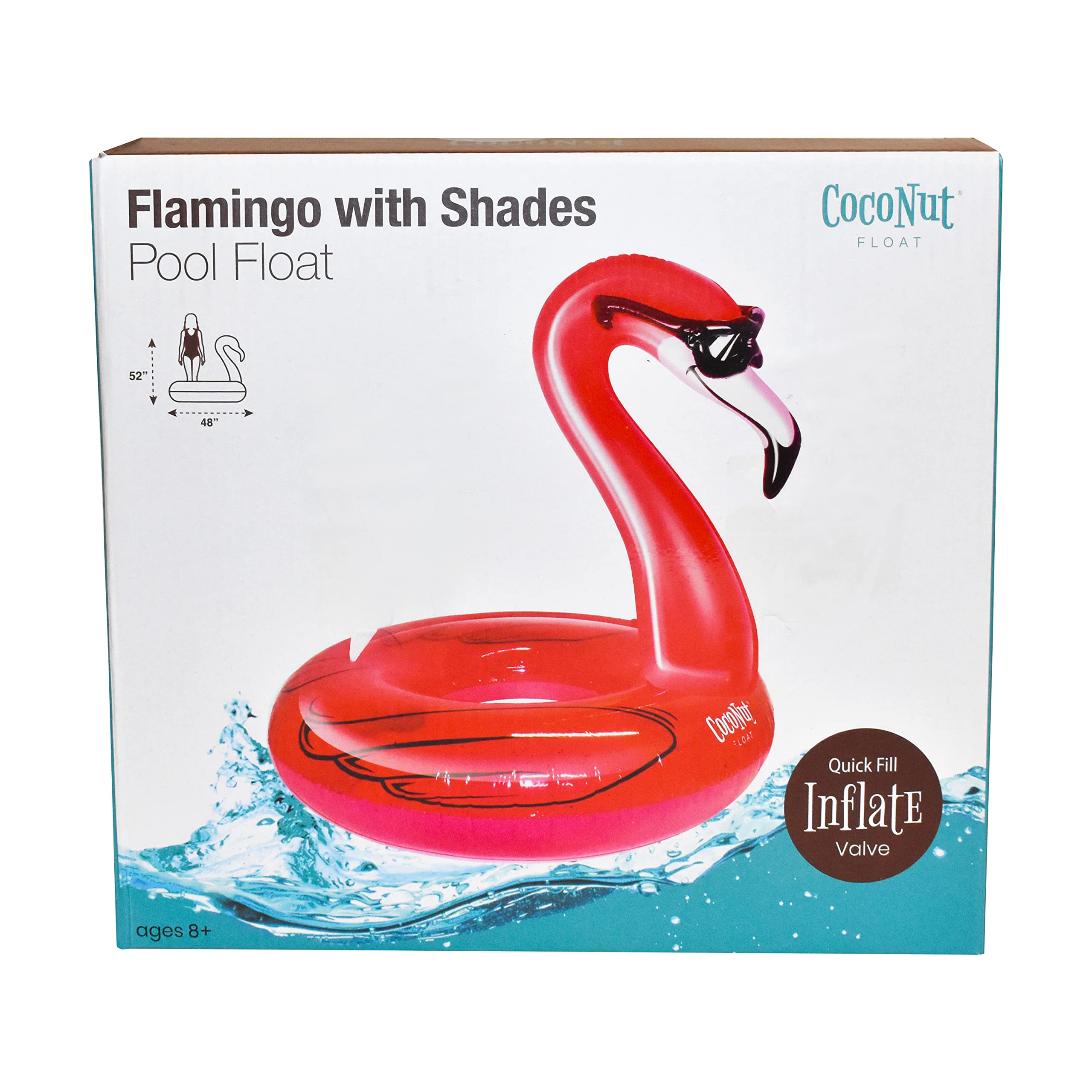 Coconut Outdoor Flamingo with Shades Pool Float – Inflatable Pool Ring for Adults & Kids – Durable Lounge Tube, Summer Water Toy – Fun Flamingo Decor for Pool Parties, Beach Vacations, Backyard Gatherings – Ages 8+ Years