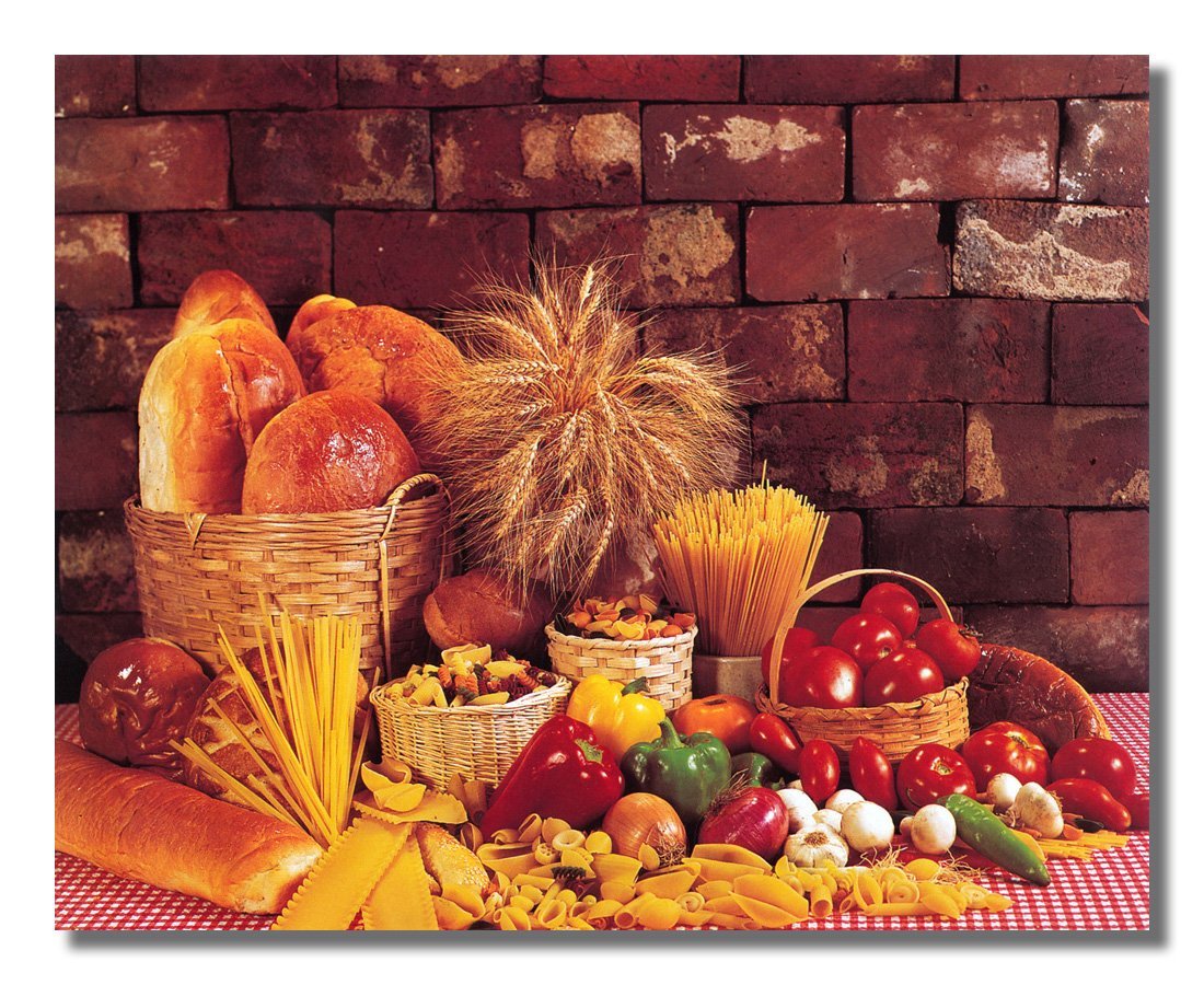 8x10 Kitchen Art Print - Bread, Pasta, Peppers & Onions Wall Decor | Perfect for Farmhouse, Italian Restaurant & Home Kitchen Decor