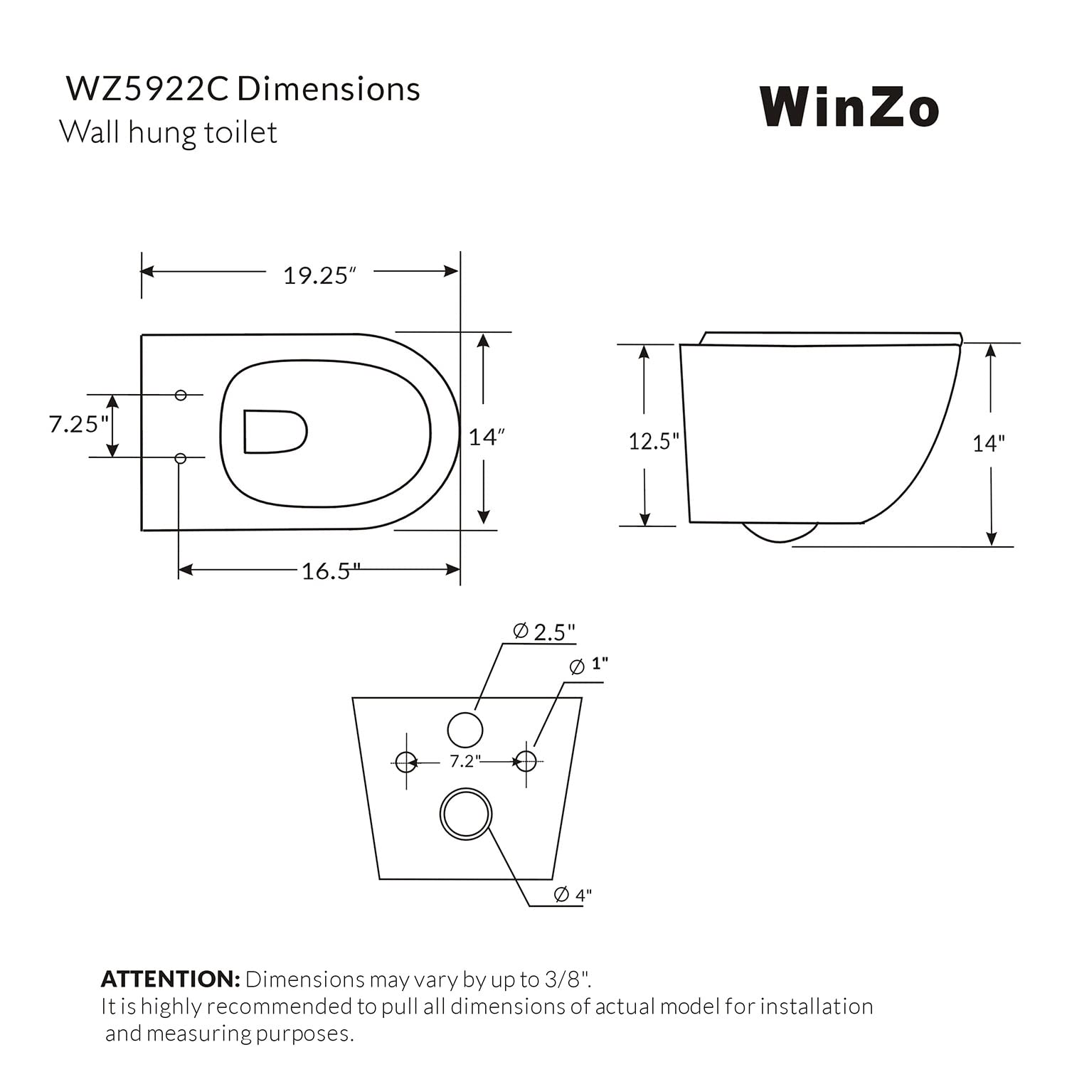 WinZo WZ5922C Compact Wall Mounted Toilet - Round Rimless Design, Easy Clean, Adjustable Height for Small Bathrooms | Perfect for Modern Apartments, Tiny Homes & Space-Saving Bathroom Solutions
