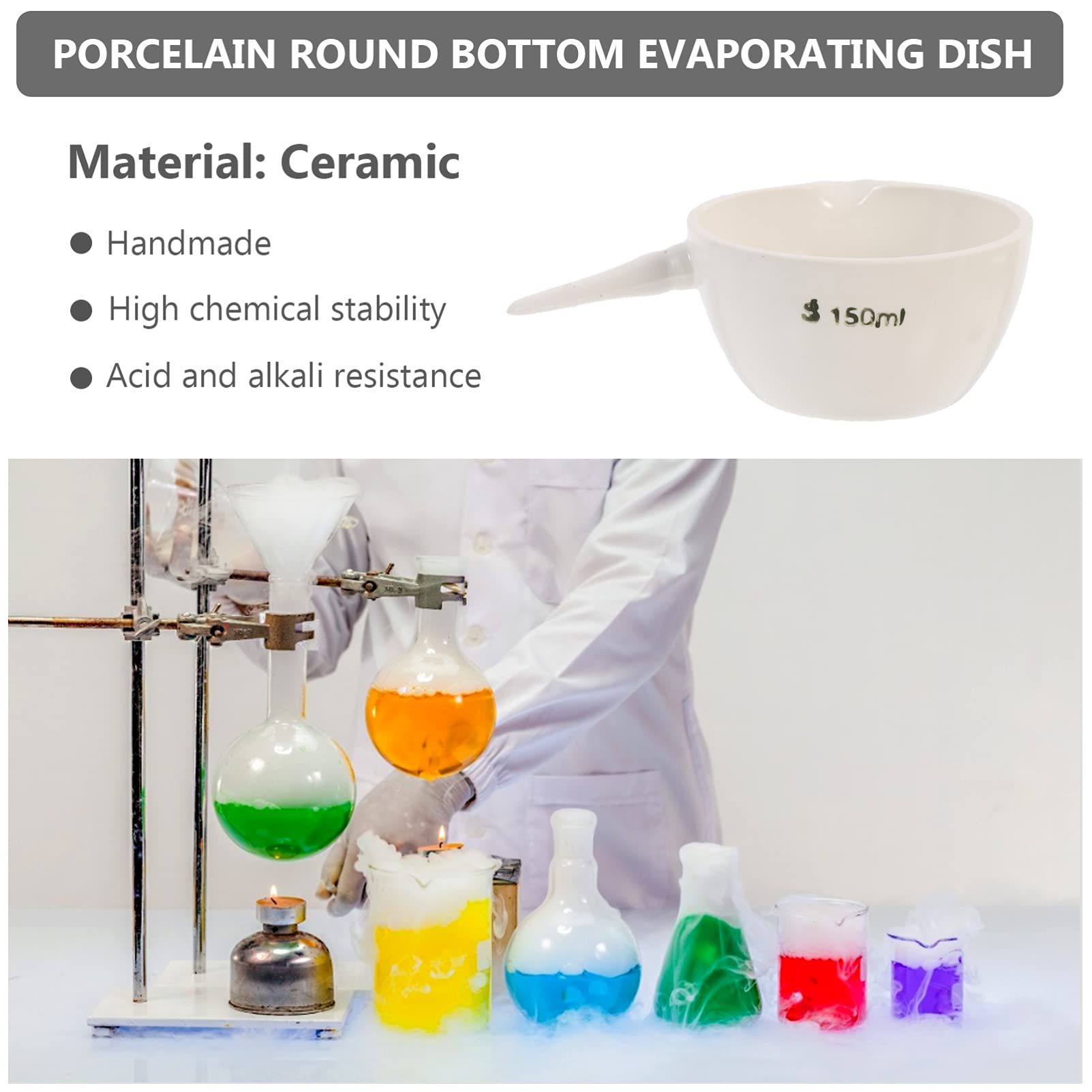 2pcs Glass Mixing Bowls with Spout & Handle - 150ml Lab Dish for Cooking & Science Experiments