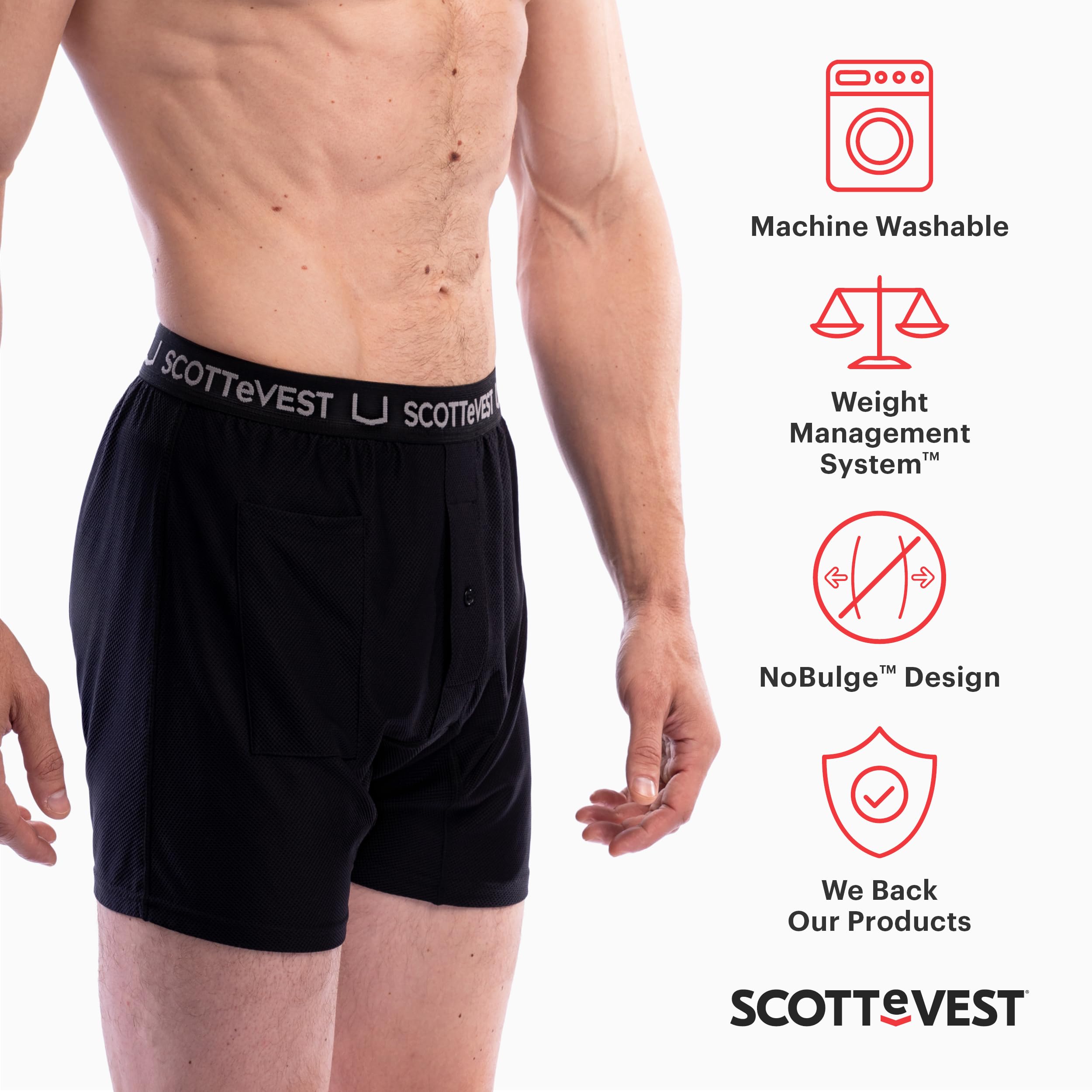 SCOTTeVEST Men's Boxer Briefs with 2 Hidden Pockets - Moisture Wicking Travel Underwear for Active Lifestyle, Gym & Outdoor Adventures