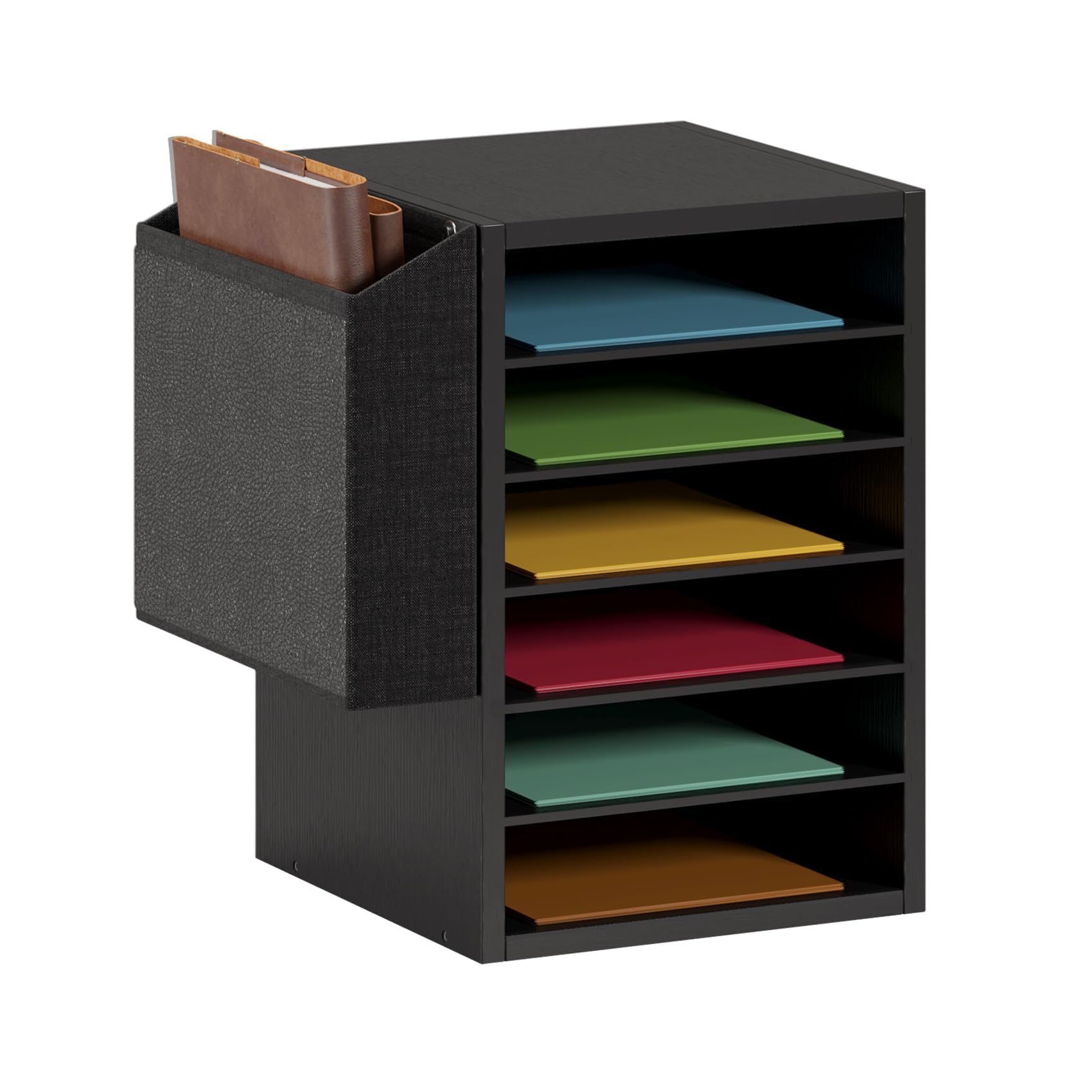 6-Tier Adjustable Wooden Mail Sorter with Name Slots - Black Literature Organizer, Office Desk File Storage, Teacher Classroom Mailbox - Perfect for Home Office, School, and Mail Organization
