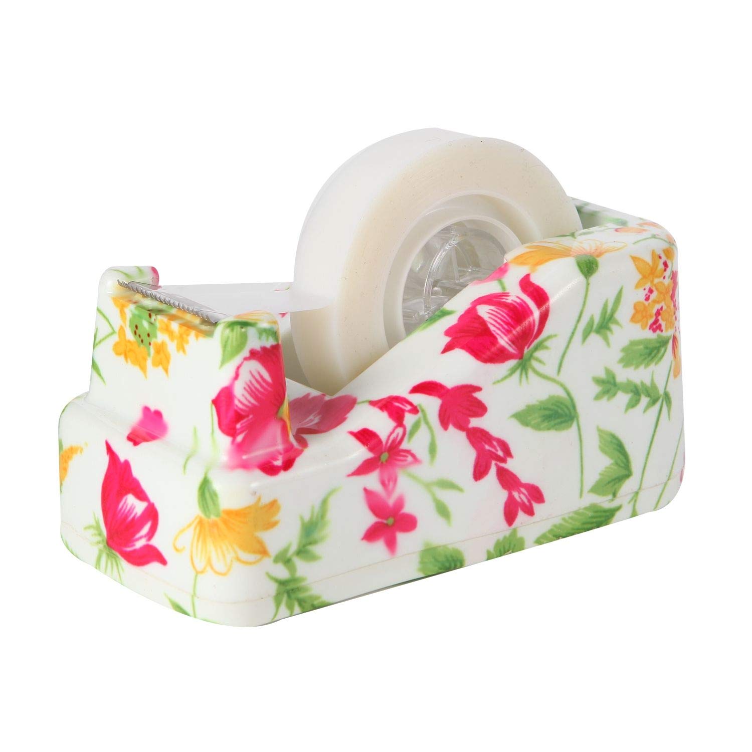 VIBRANZ-LAB Floral Weighted Tape Dispenser for Desk - Non-Slip Base, Cute Office & Home Supplies for Women - Perfect for Organizing, Crafting & Workspace Decor