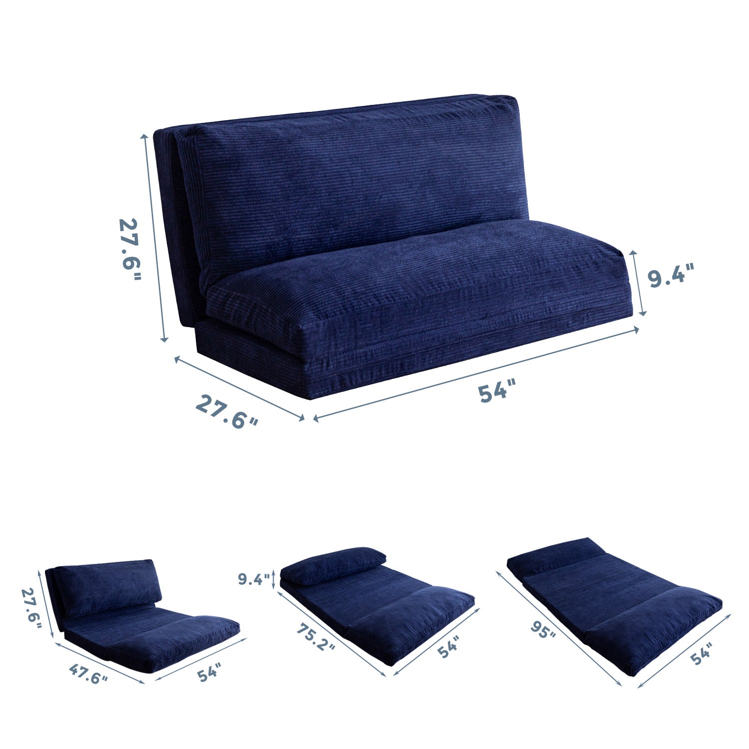 MAXYOYO Foldable Bean Bag Sofa Bed with Washable Corduroy Cover - Navy Blue | Comfortable Lounge Chair for Living Room, Bedroom & Dorm | Perfect for Relaxing, Reading & Napping