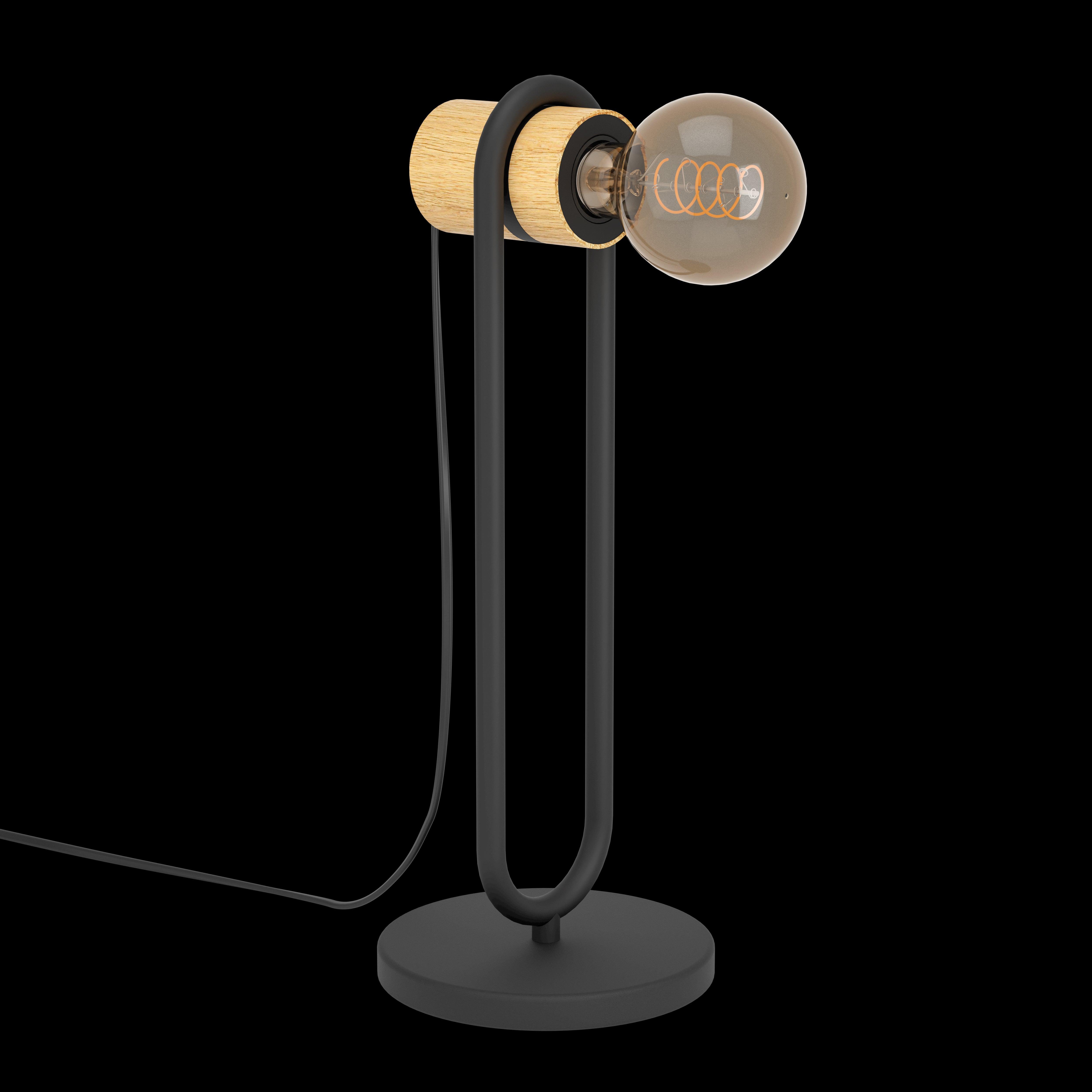 Eglo Chieveley Modern Black Metal & Wood Table Lamp - Stylish Home & Office Lighting for Living Room, Bedroom, or Study Desk