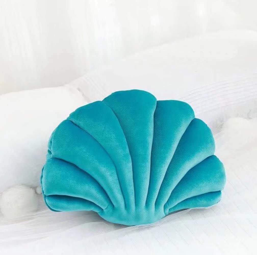 Luxury Velvet Seashell Throw Pillow - Turquoise Decorative Cushion for Bed, Couch & Home Office (18.11x13 Inch) - Perfect for Coastal Decor, Boho Living Room & Beach House Accents