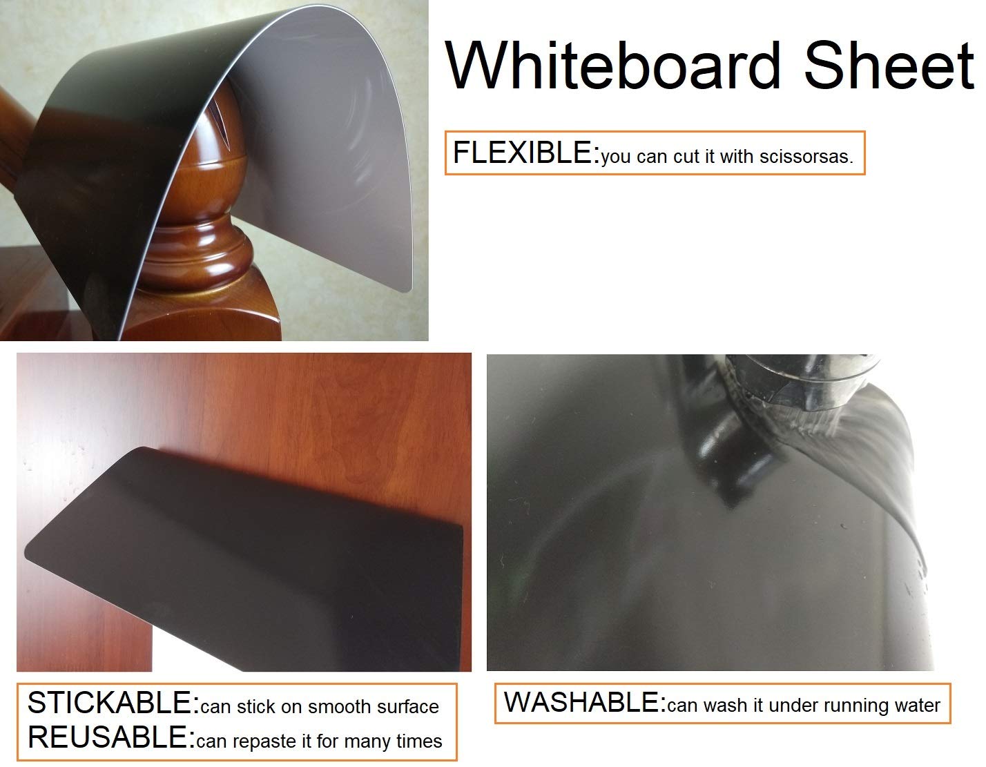 Dry Erase Whiteboard Sticker - Removable Adhesive-Free White Board Sheet (7.4x11.2 Inch, 3 Pack) for Home Office, Classroom & Kids Room Organization