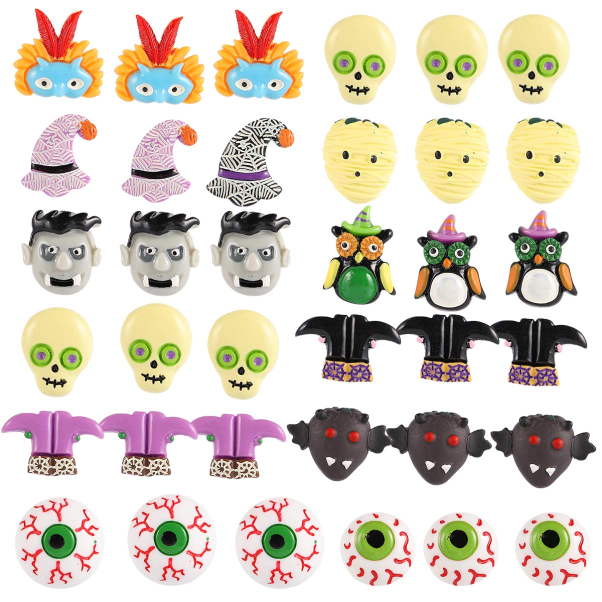 EXCEART 39pcs Halloween Resin Cabochons - Flat Back Round Beads for Crafts, Scrapbooking, DIY Decor - Ghost, Pumpkin & Spider Charms - Perfect for Table Decorations, Jewelry Making & Party Supplies