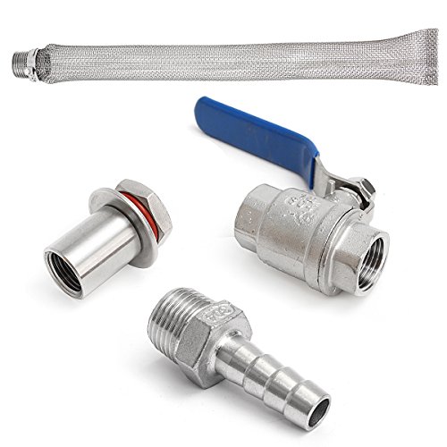 **CocinaCo Stainless Steel Kettle Ball Valve with Home Brew Screen Kit - Weldless Boil Fitting & Hose Barb for Homebrewing, Beer Making, and DIY Brewing Projects**