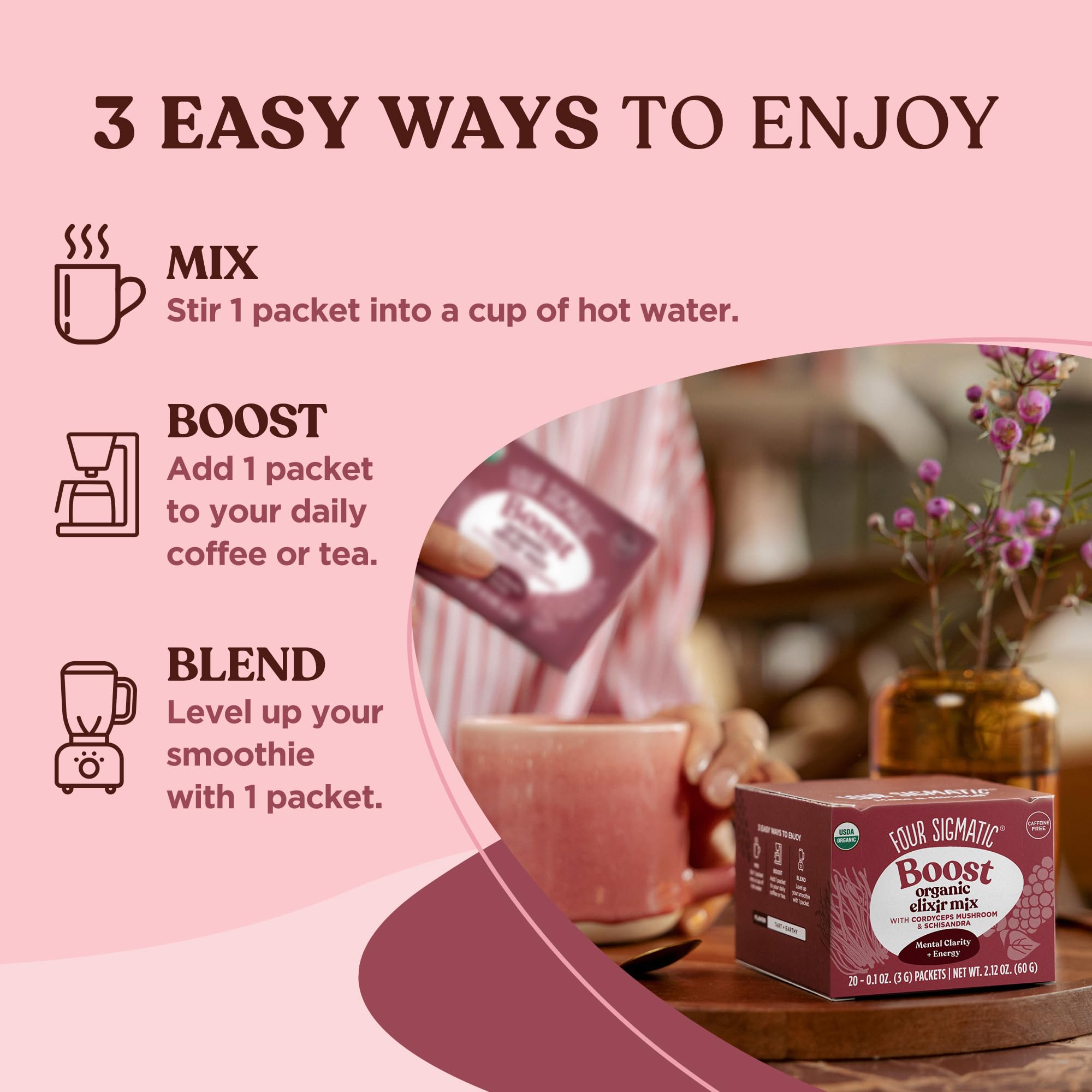 Four Sigmatic Organic Cordyceps Mushroom Elixir Powder - 20 Pack | Energy Boosting Coffee Alternative with Rose Hips & Schisandra | Supports Athletic Performance & Keto Diet | Great for Travel, Workouts & Morning Routines
