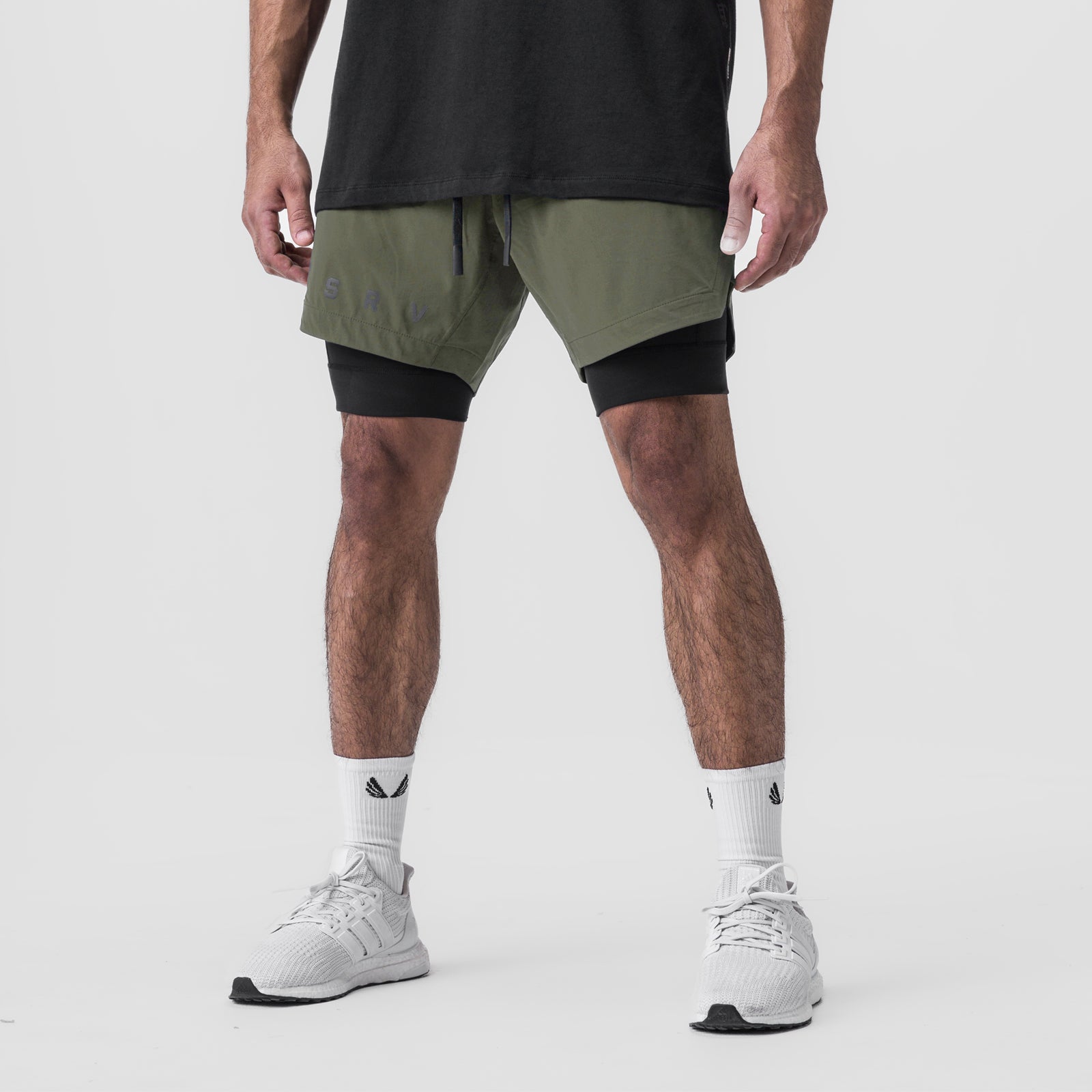 ASRV Tetra Lite® 7 Liner Short - Olive/Black - Men's Athletic Compression Shorts for Running, Gym & Workout