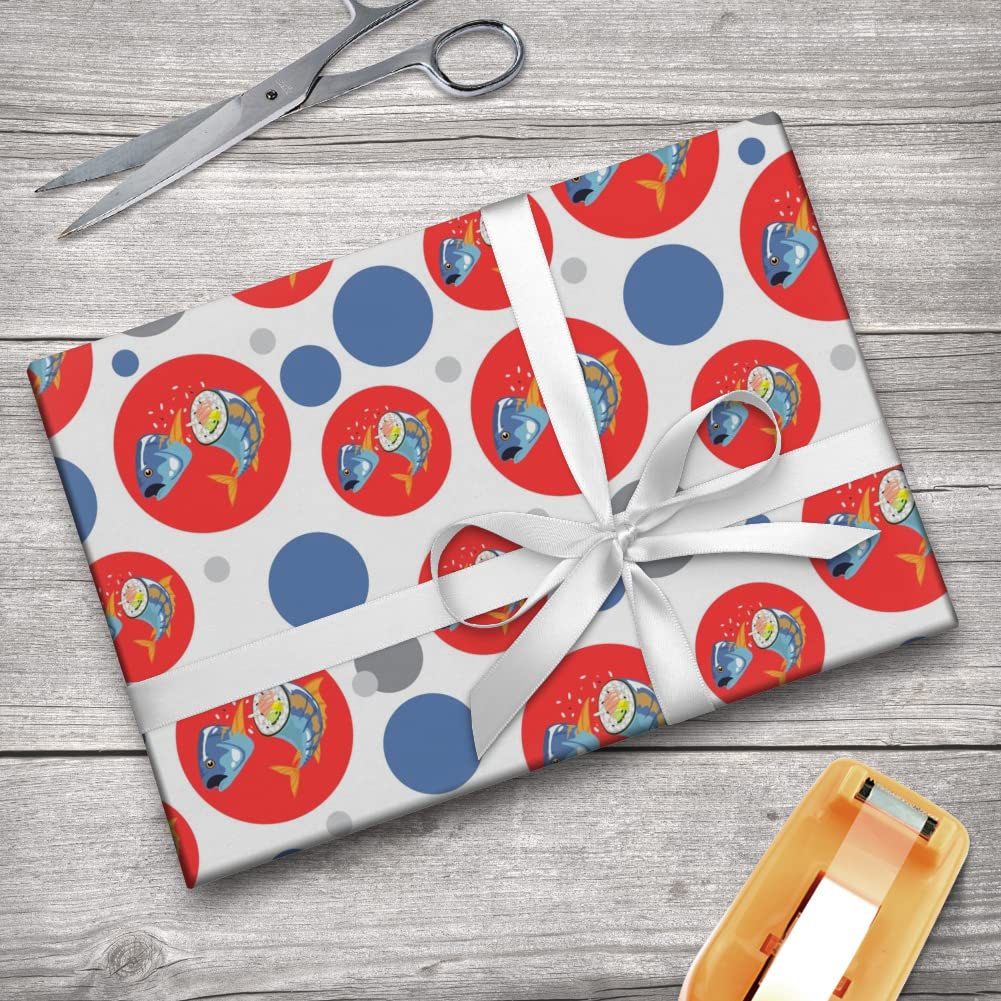 Premium Sushi Tuna Fish Yellowtail Roll Design Gift Wrap Paper Roll - Perfect for Birthday Presents, Japanese Food Themed Parties & Special Occasions