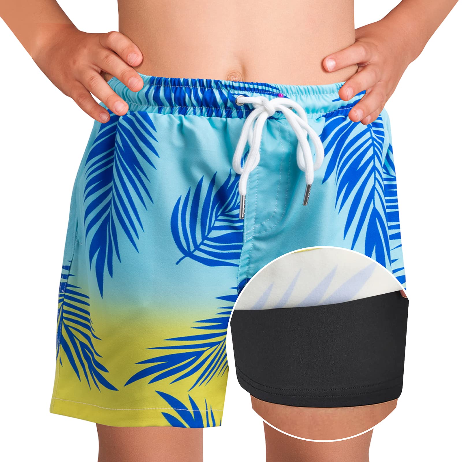 **Boys Quick Dry Swim Trunks with Boxer Brief Liner - UPF 50+ Bathing Suit for Beach, Pool & Water Sports**    **Perfect for Swimming, Surfing, and Summer Outdoor Activities**